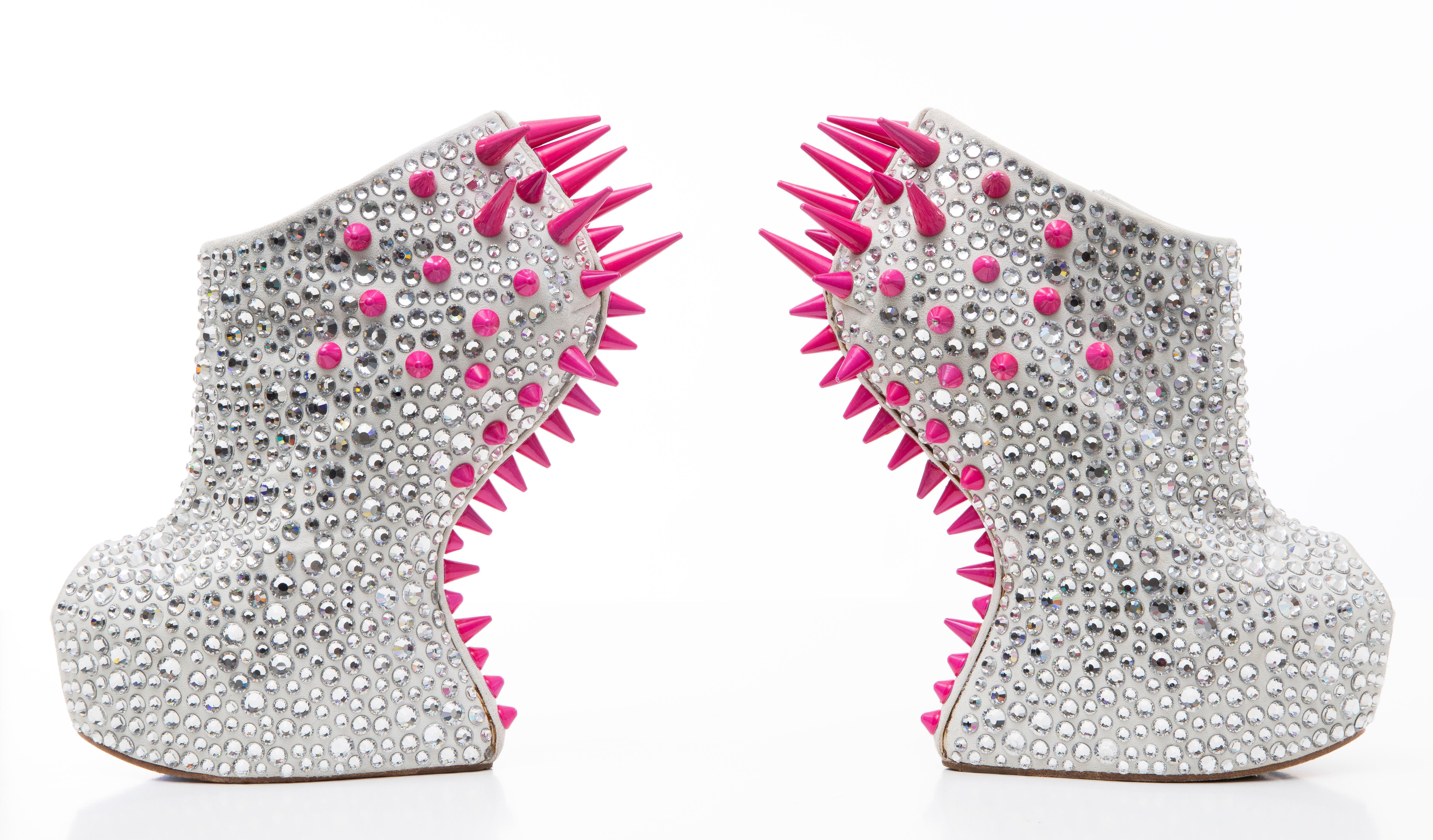 Guiseppe Zanotti Swarovski Crystal & Pink Spiked-Embellished Wedges Fall 2012 For Sale 7