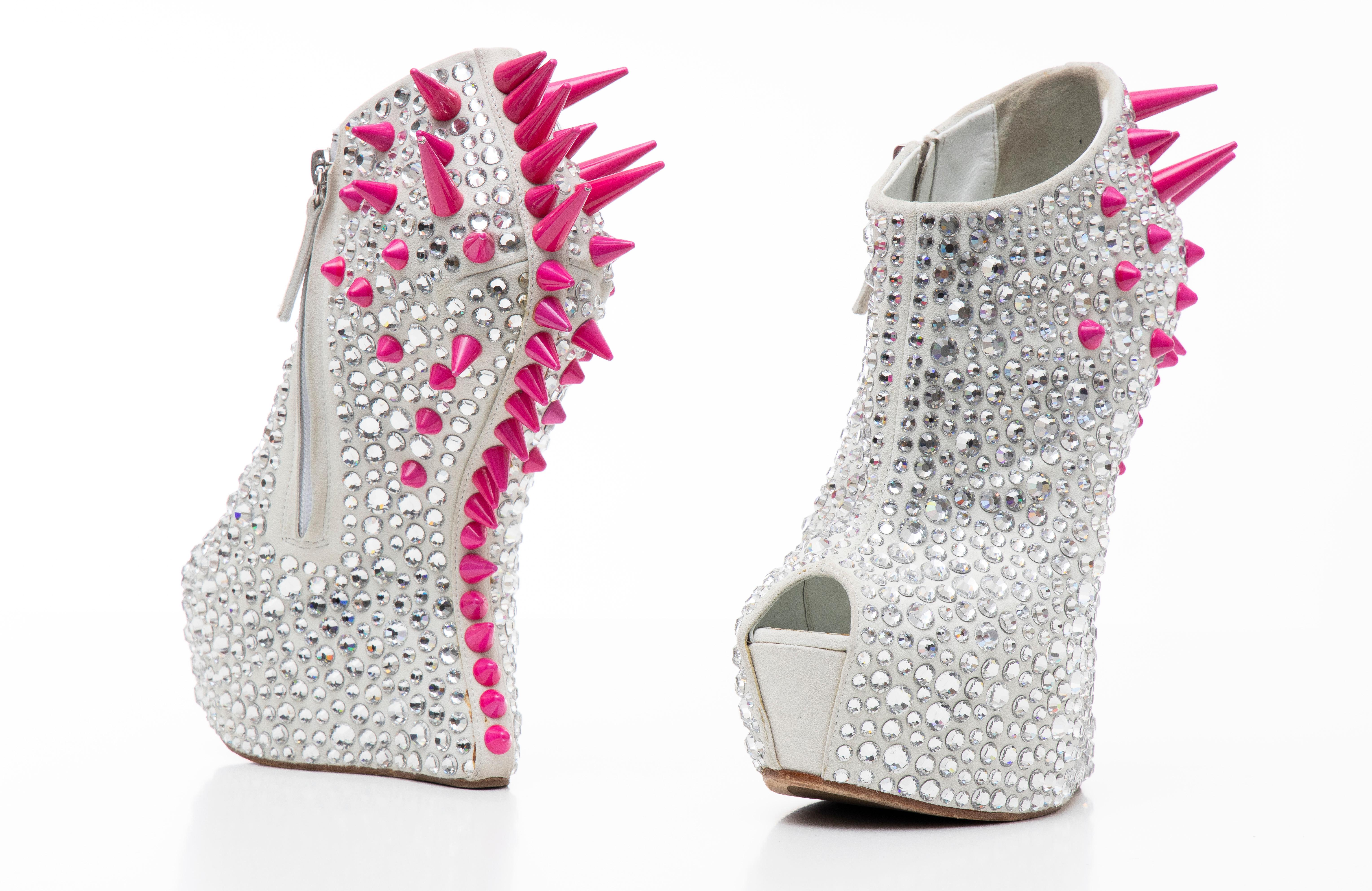 Guiseppe Zanotti Swarovski Crystal & Pink Spiked-Embellished Wedges Fall 2012 For Sale 11