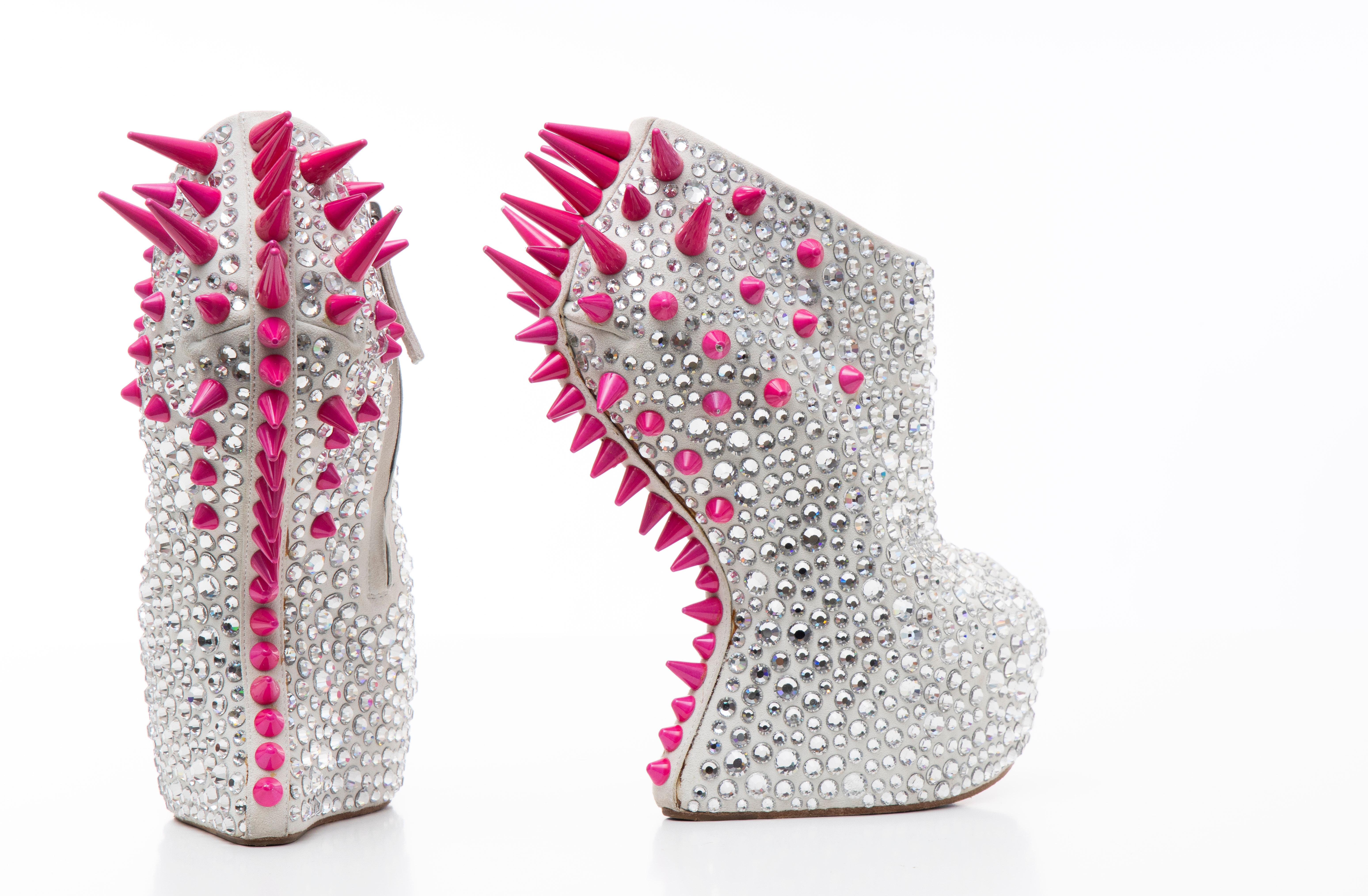 Guiseppe Zanotti Swarovski Crystal & Pink Spiked-Embellished Wedges Fall 2012 For Sale 13
