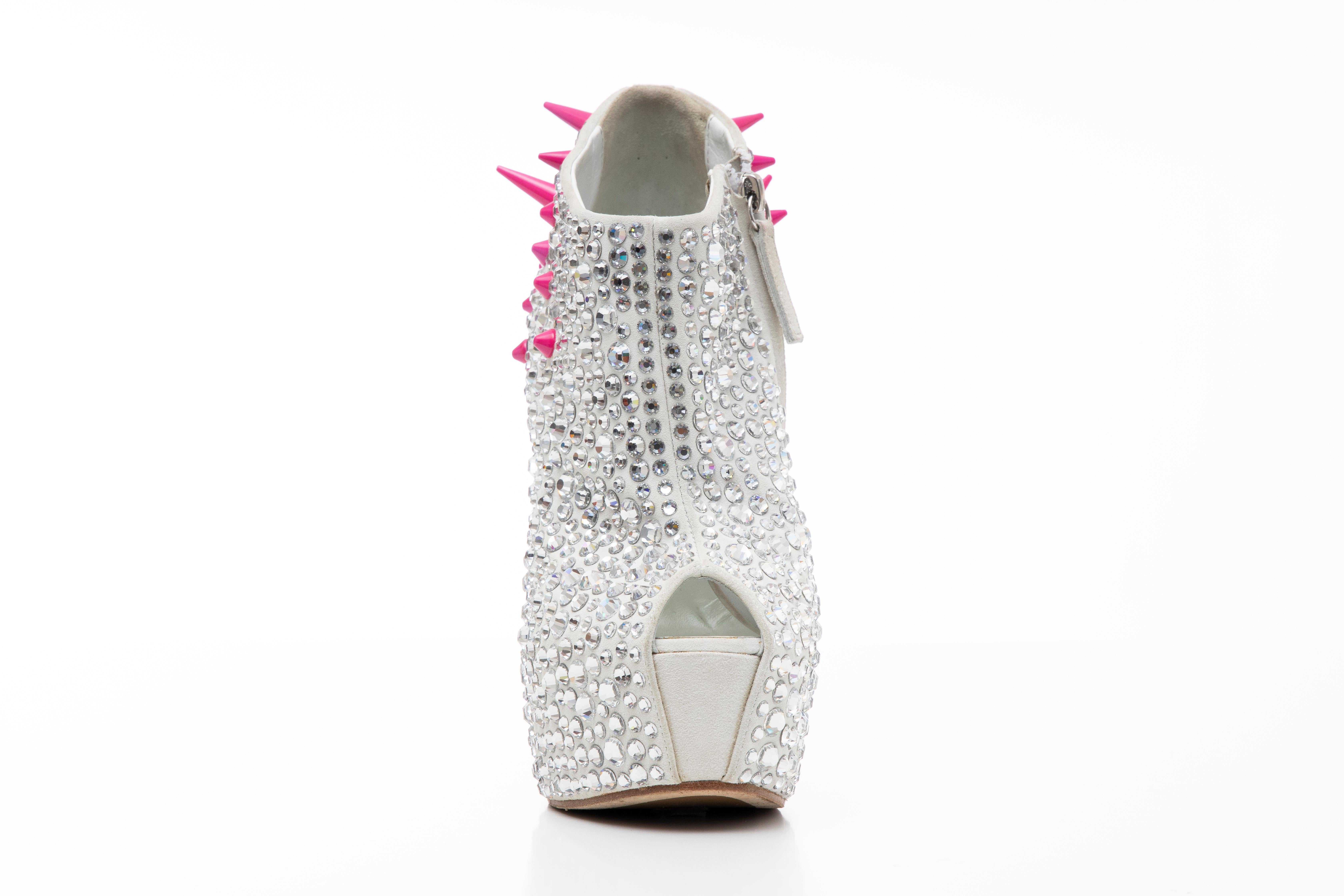 Guiseppe Zanotti Swarovski Crystal & Pink Spiked-Embellished Wedges Fall 2012 In Good Condition For Sale In Cincinnati, OH