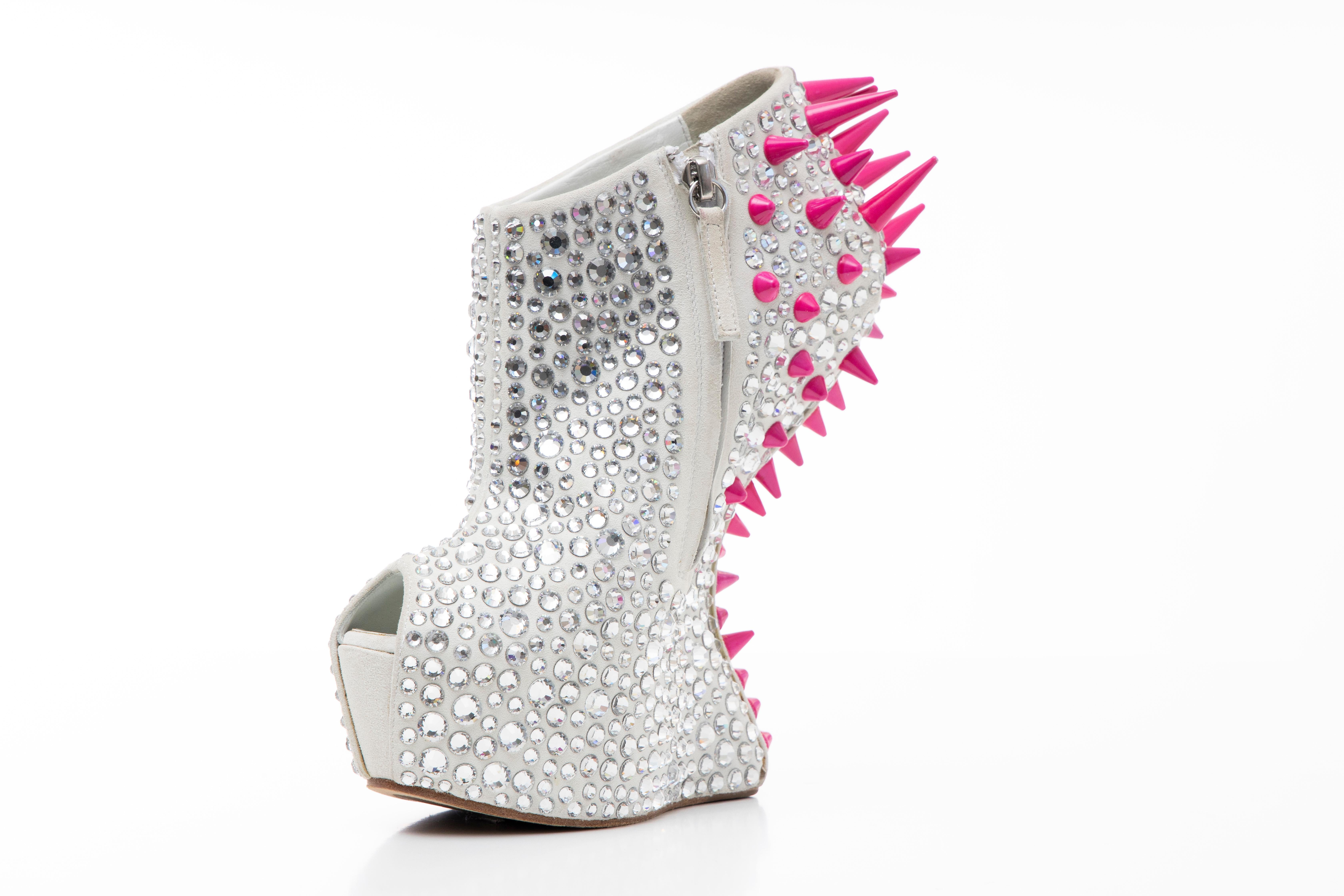 Women's Guiseppe Zanotti Swarovski Crystal & Pink Spiked-Embellished Wedges Fall 2012 For Sale