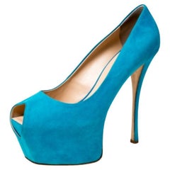 Guisuppe Zanotti Blue Suede Liza Peep Toe Platform Pumps Size 40