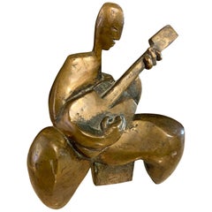 Vintage "Guitar Classico" Bronze Sculpture by Elena Laverón