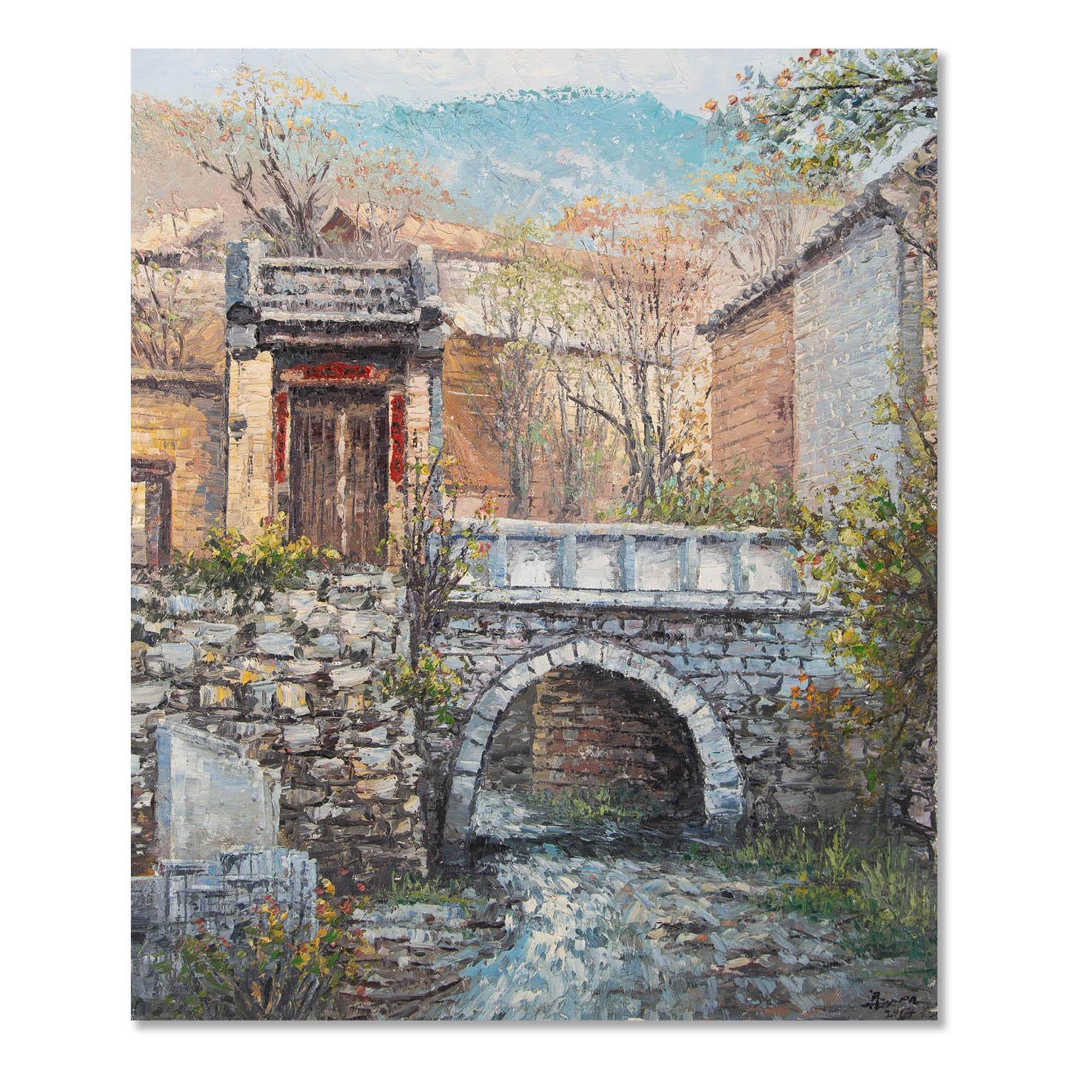 Guiwen Liang Impressionist Original Oil On Canvas "My Old Town"