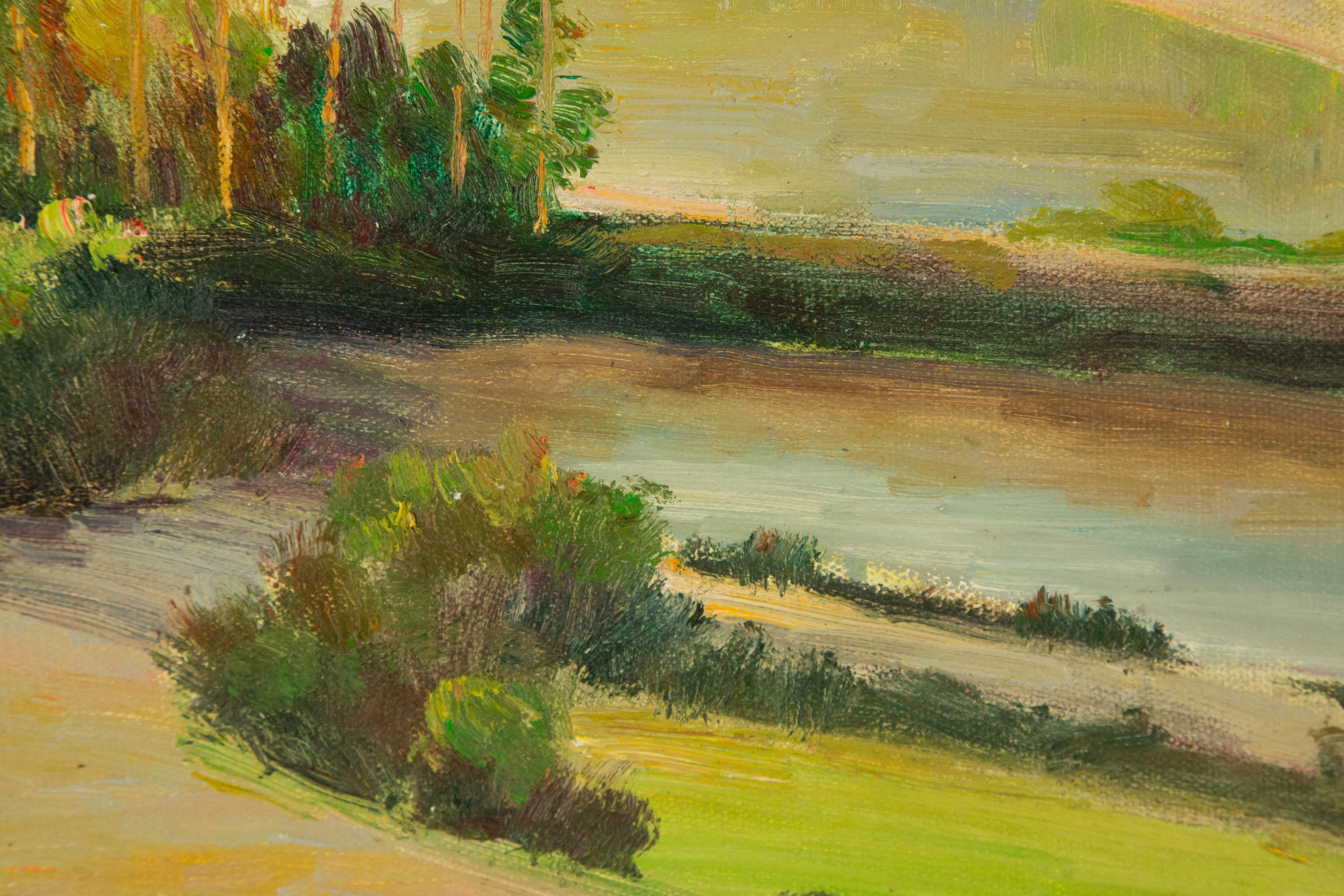 Huile sur toile originale du paysage de Guiwen Liang « Village de printemps I » en vente 9