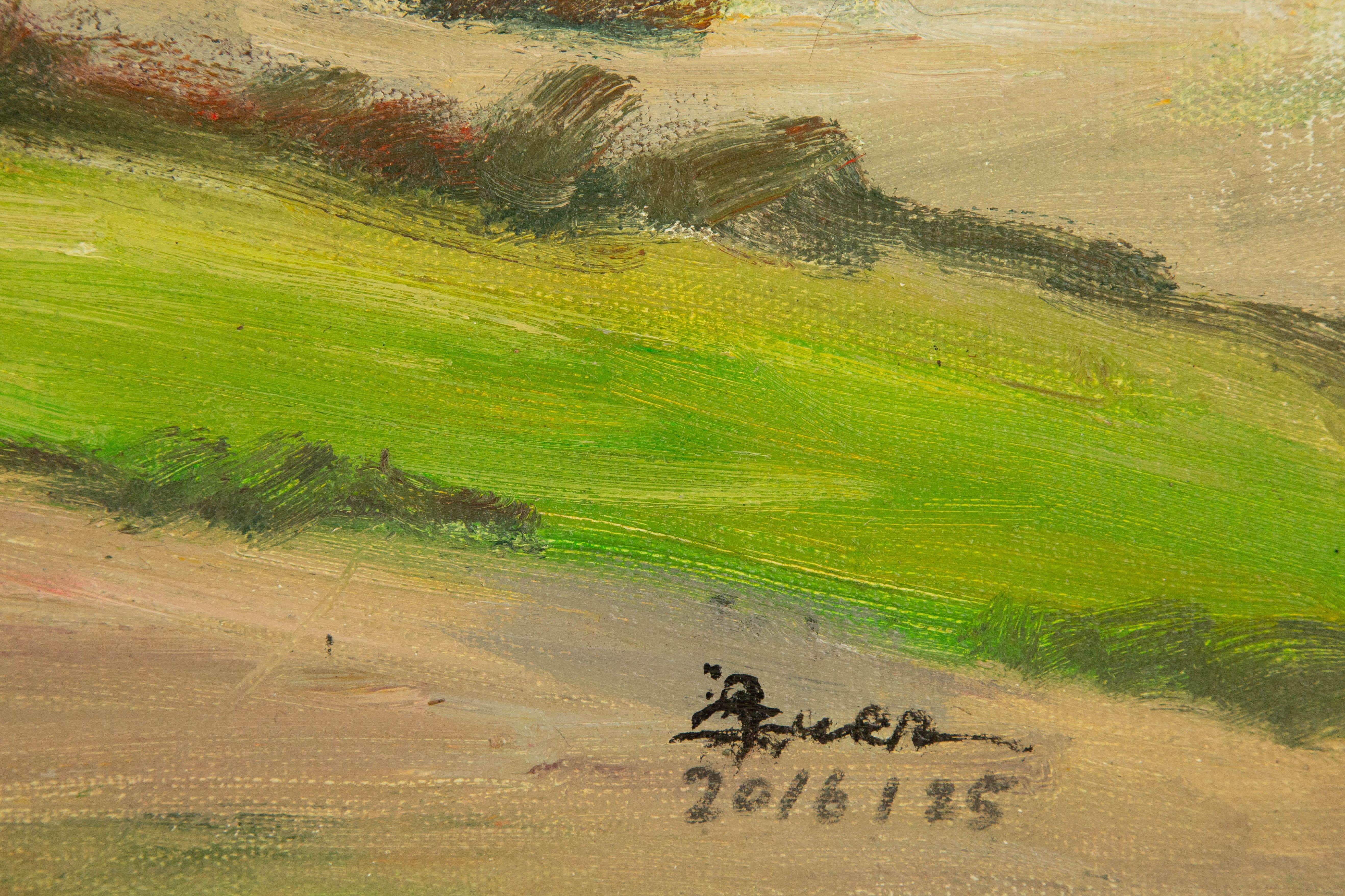 Huile sur toile originale du paysage de Guiwen Liang « Village de printemps I » en vente 13
