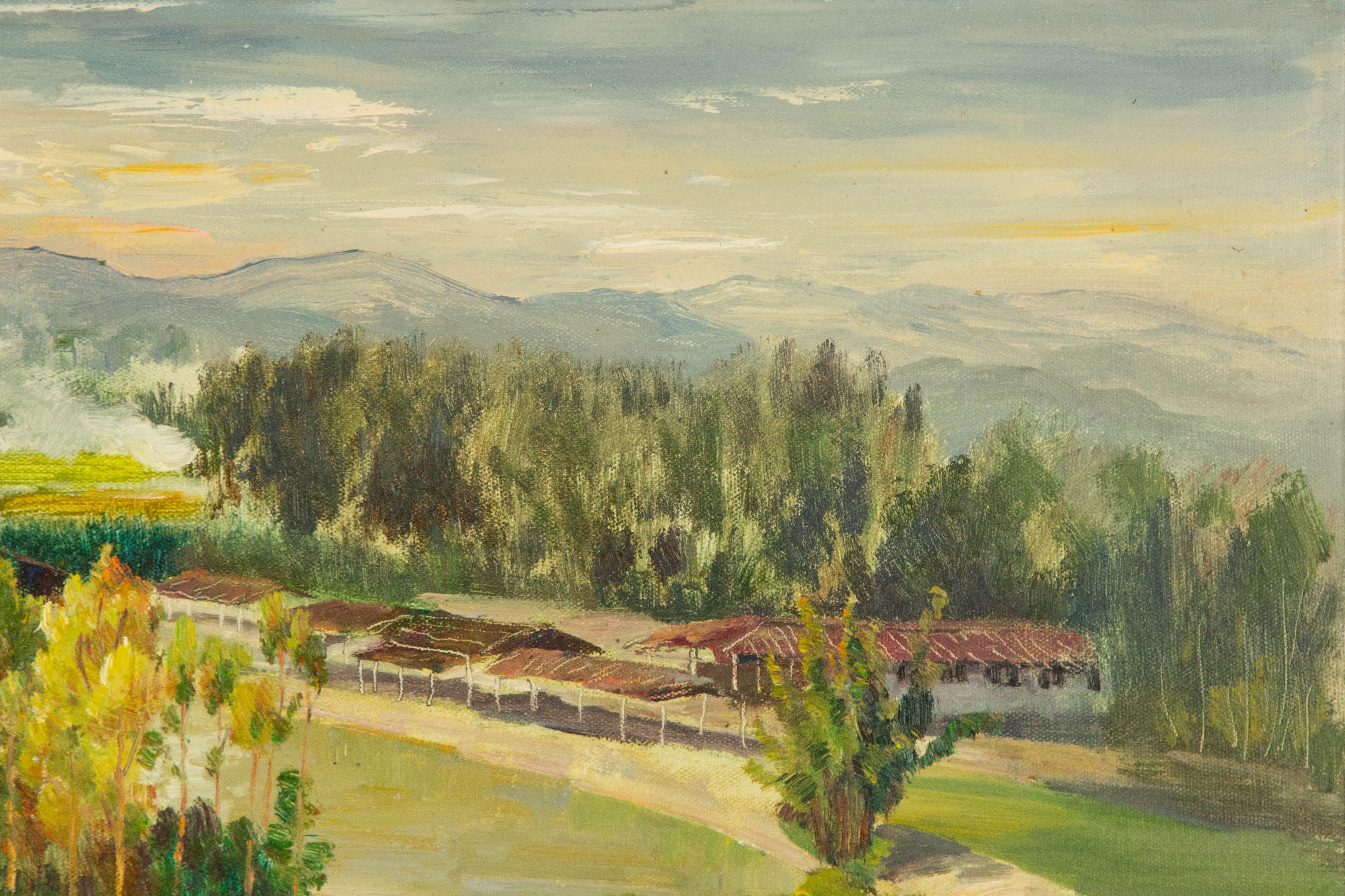 Huile sur toile originale du paysage de Guiwen Liang « Village de printemps I » en vente 3