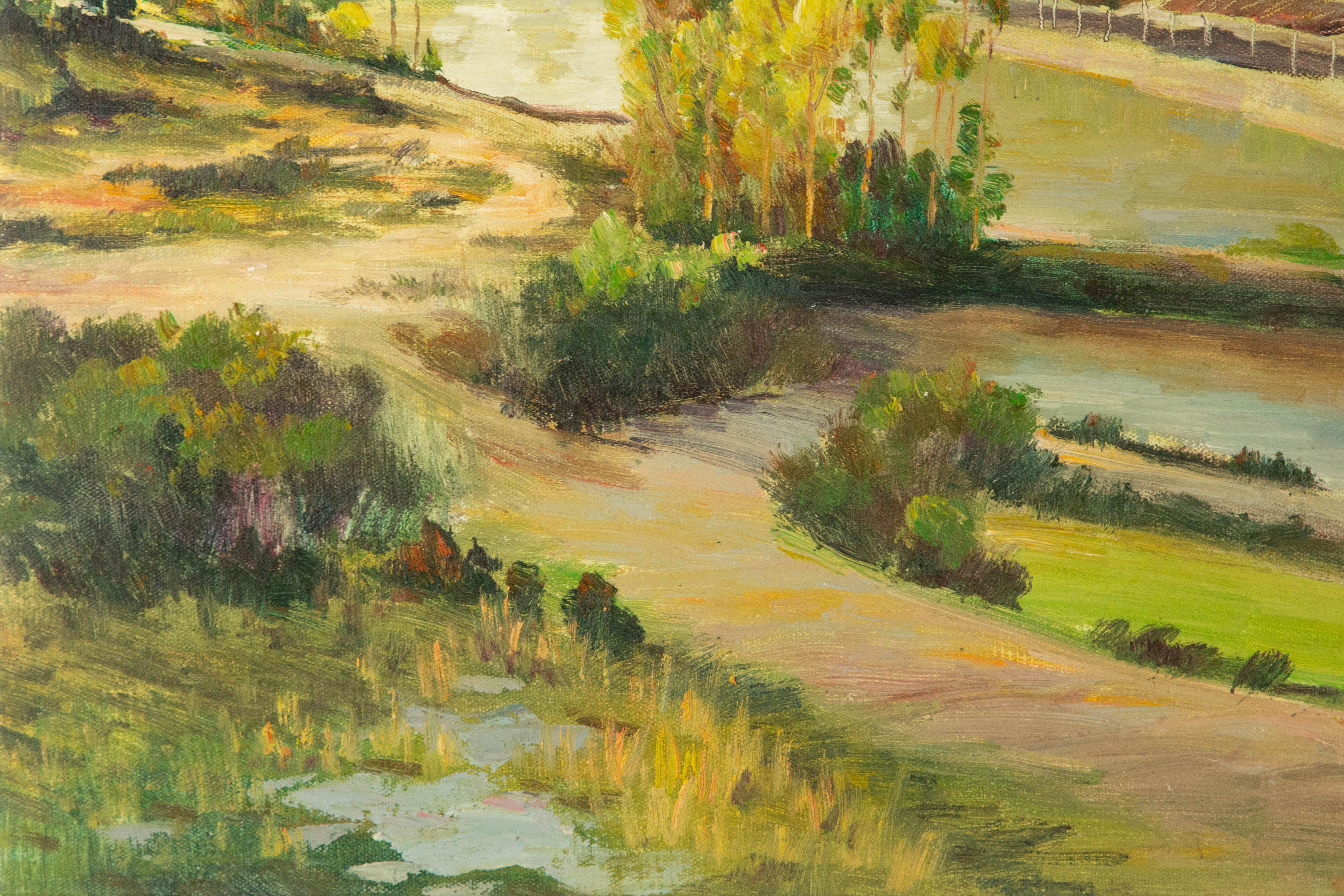 Huile sur toile originale du paysage de Guiwen Liang « Village de printemps I » en vente 4