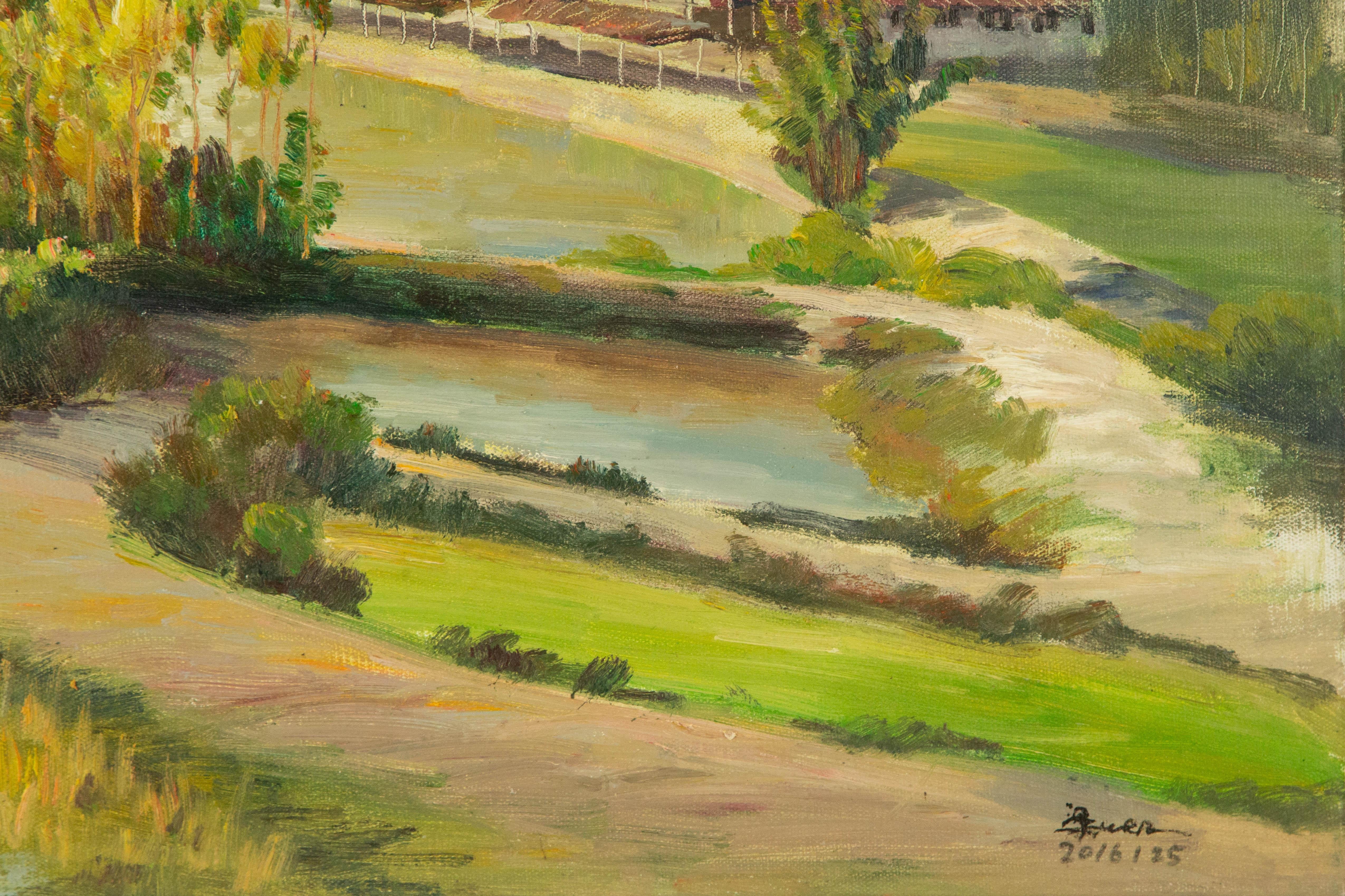 Huile sur toile originale du paysage de Guiwen Liang « Village de printemps I » en vente 5