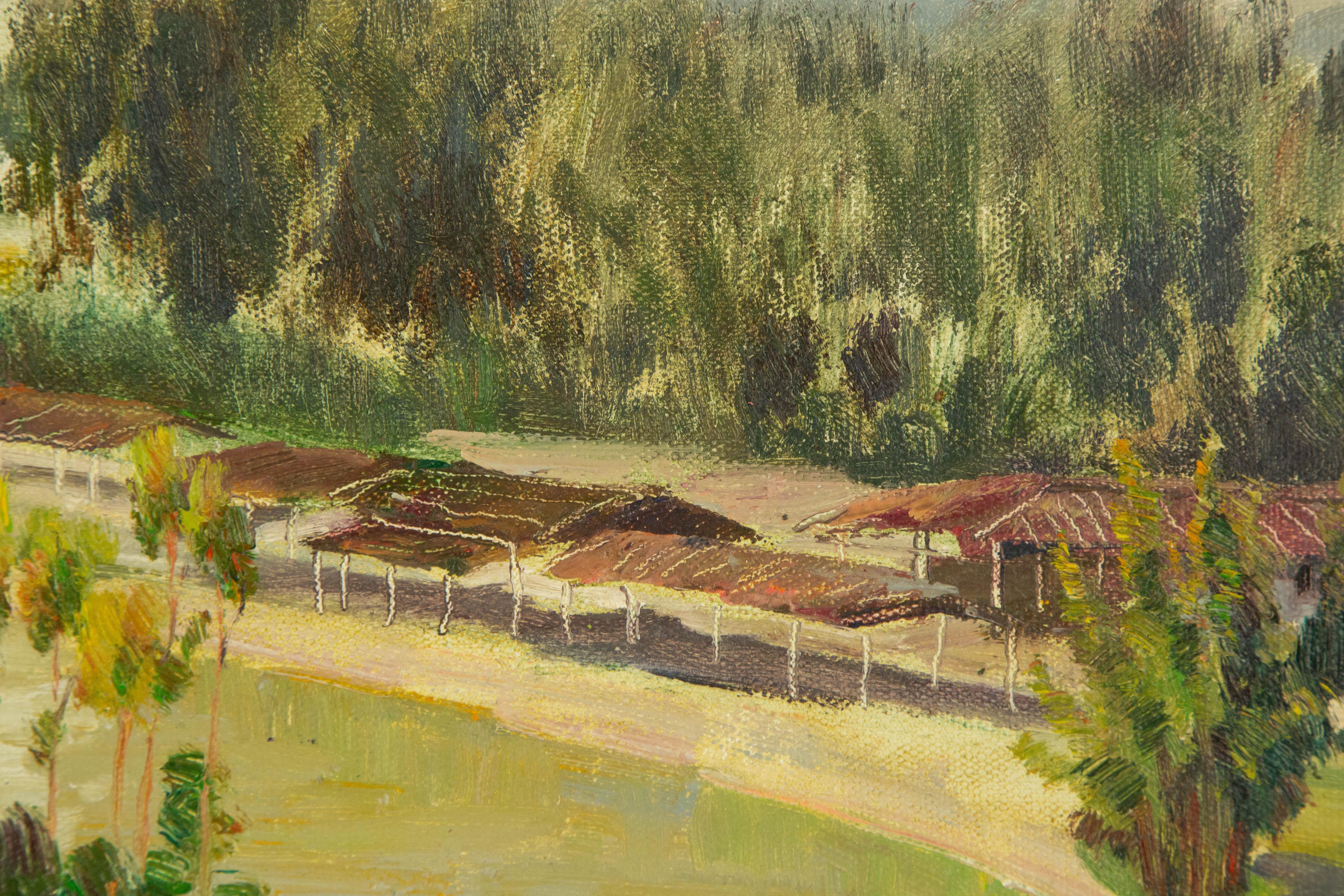 Huile sur toile originale du paysage de Guiwen Liang « Village de printemps I » en vente 7