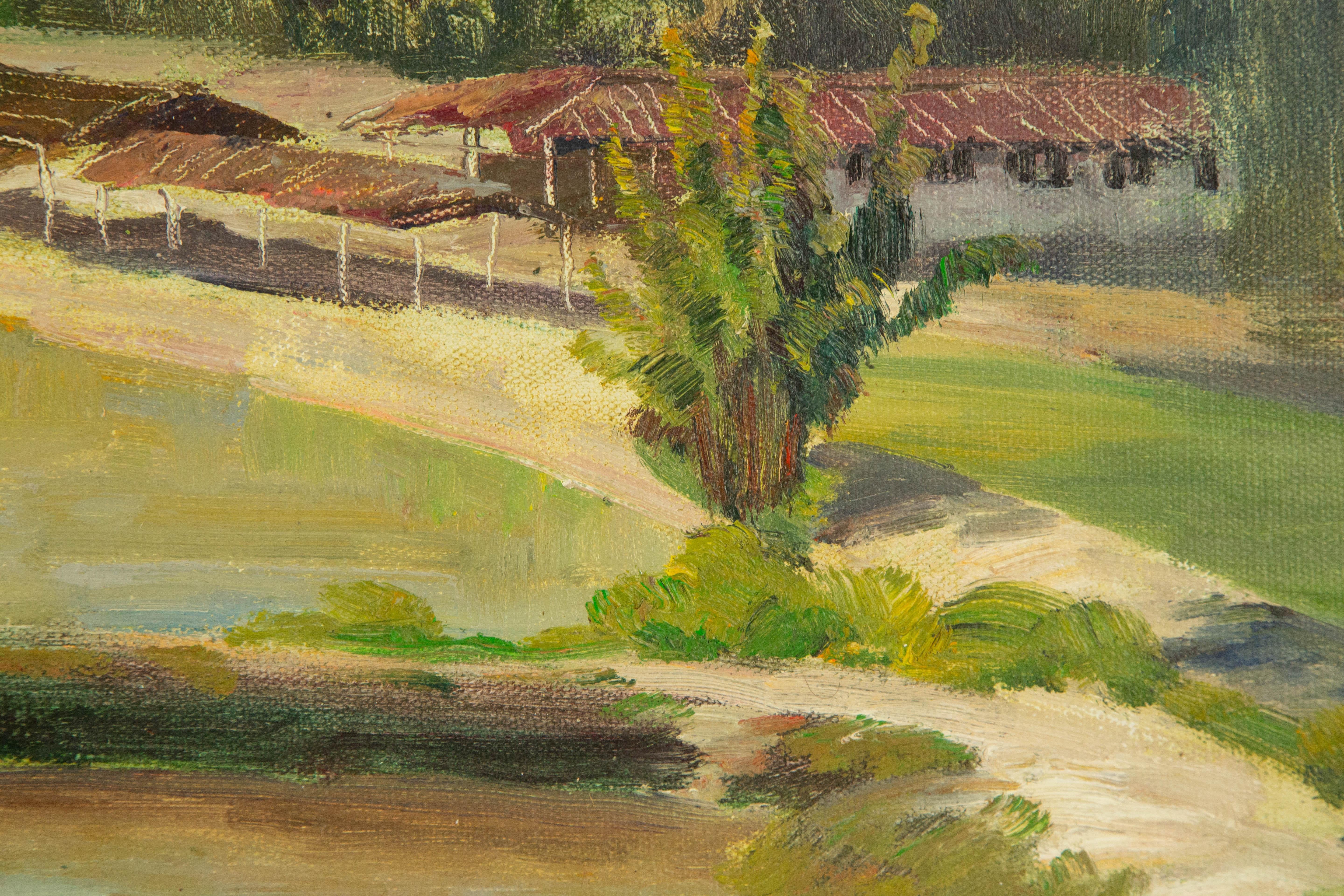Huile sur toile originale du paysage de Guiwen Liang « Village de printemps I » en vente 8
