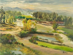 Huile sur toile originale du paysage de Guiwen Liang « Village de printemps I »