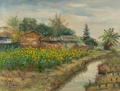 Guiwen Liang Paisaje Original Óleo Sobre Lienzo "Aldea de Primavera III"