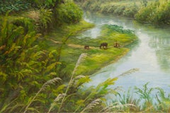 Guiwen Liang Landscape Original Oil On Canvas "Untitled - Village"