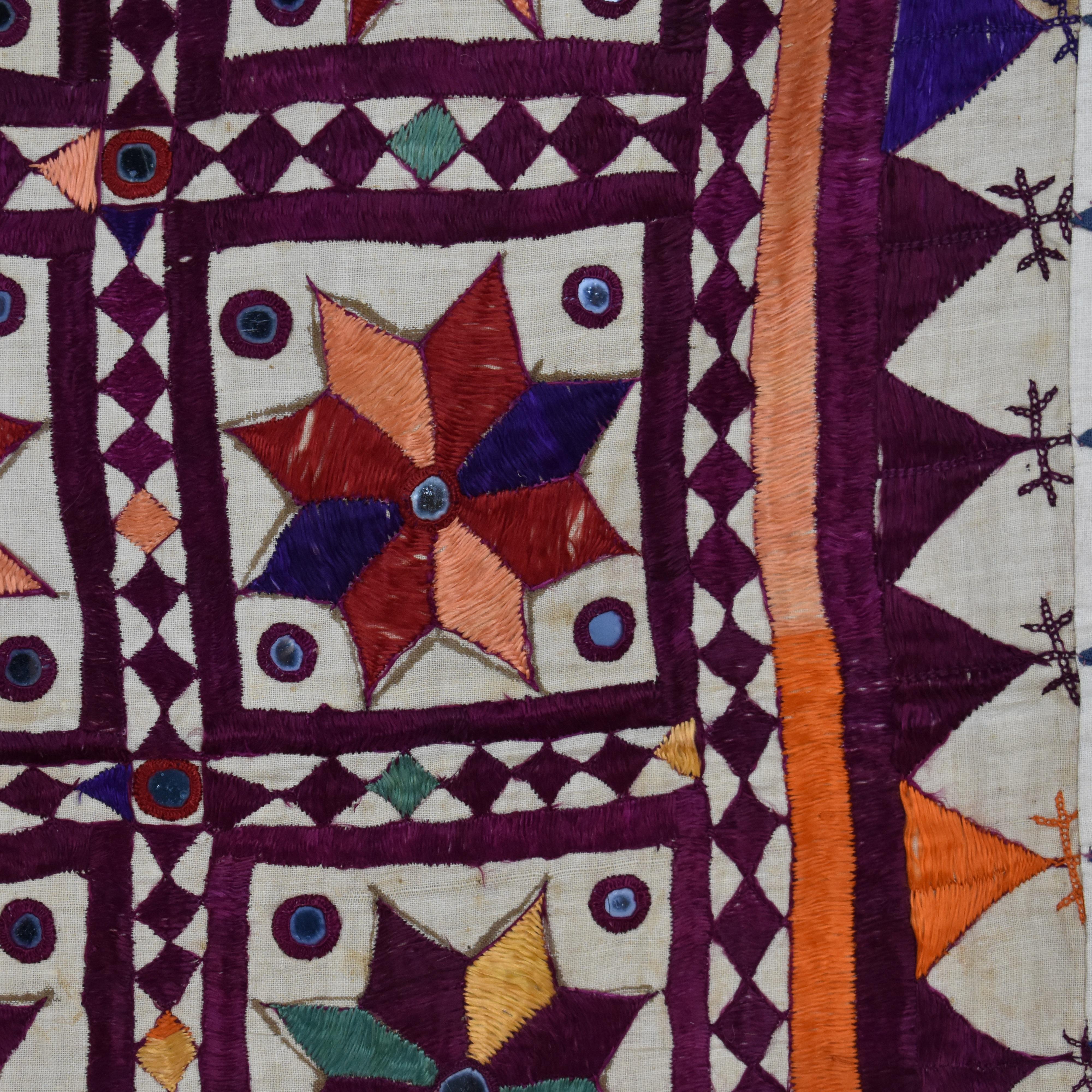 Folk Art Gujarati Embroidered Hanging For Sale