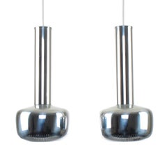 Guldpendel Chrome Pendant Pair by Vilhelm Lauritzen in 1956 for Louis Poulsen