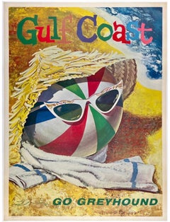 GULF COAST GO GREYHOUND Authentic Original Vintage Travel Tourism Poster Florida