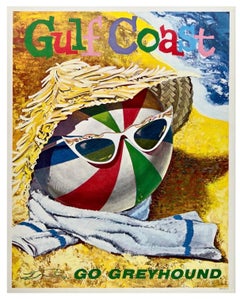 GULF COAST GO GREYHOUND Original Vintage Travel Tourism Mini Poster Florida