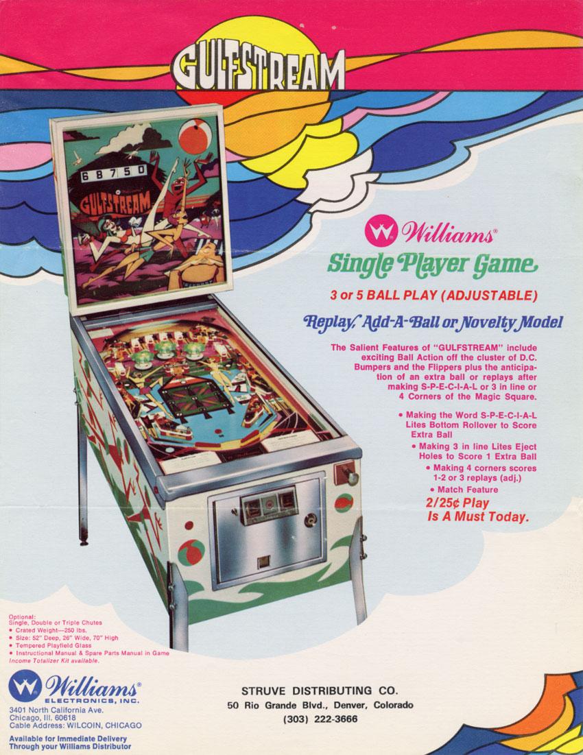 Hand-Painted Gulfstream Pinball Arcade Game, 1972 USA For Sale