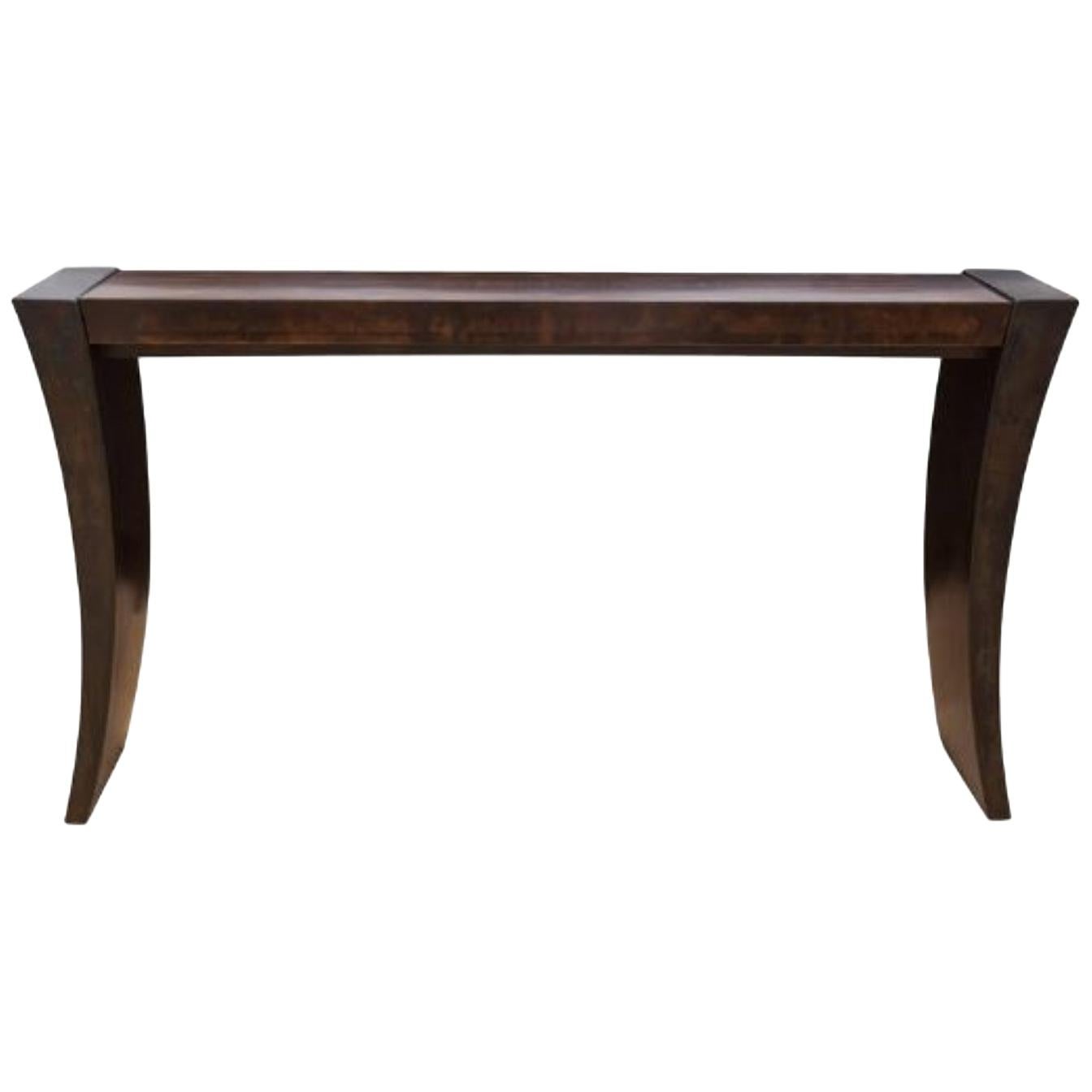 Console Table Ebony and Patinated Steel, Customizable For Sale