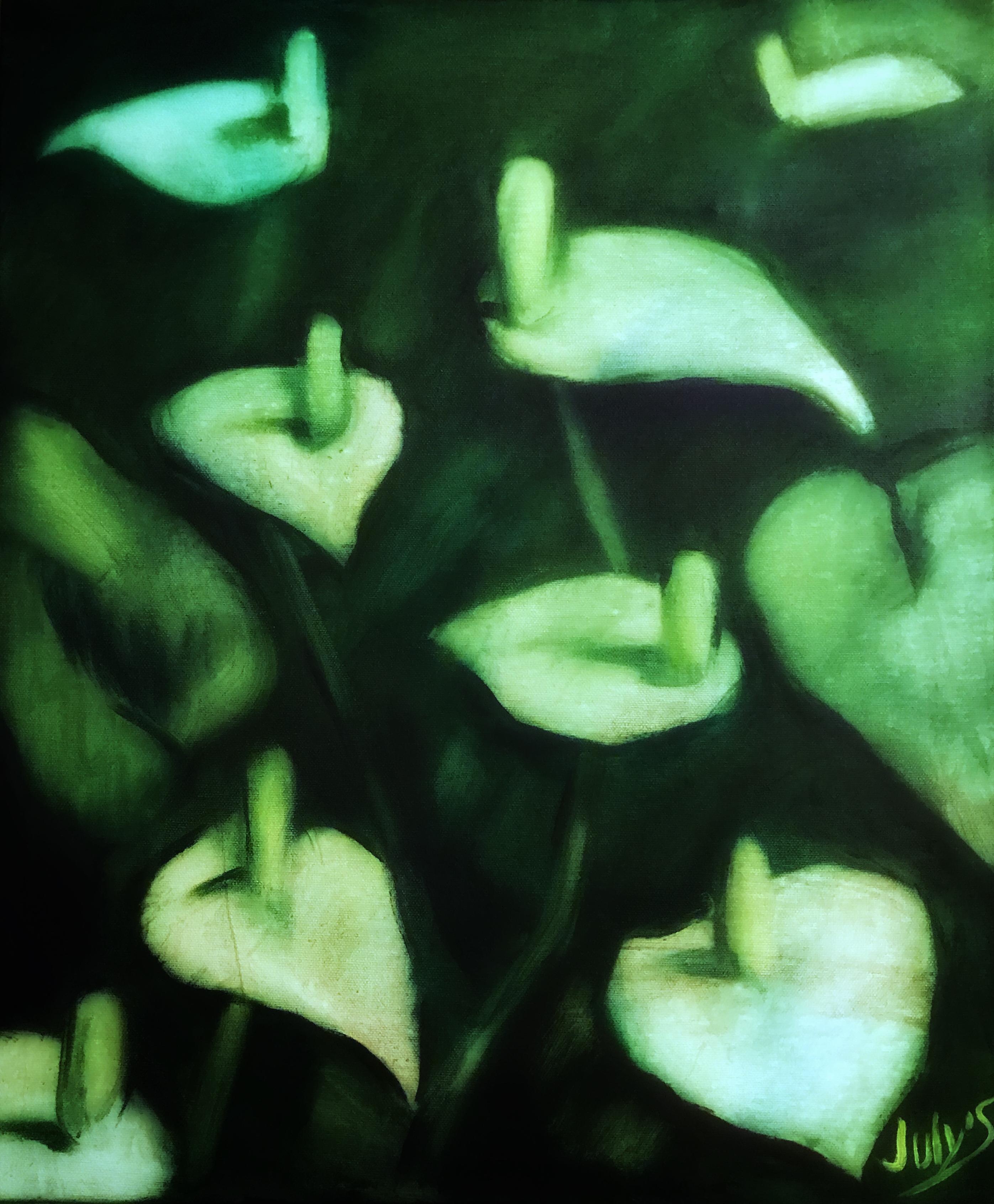 Gulshat Sobgaida (Julys) Still-Life Painting – Grüner Traum