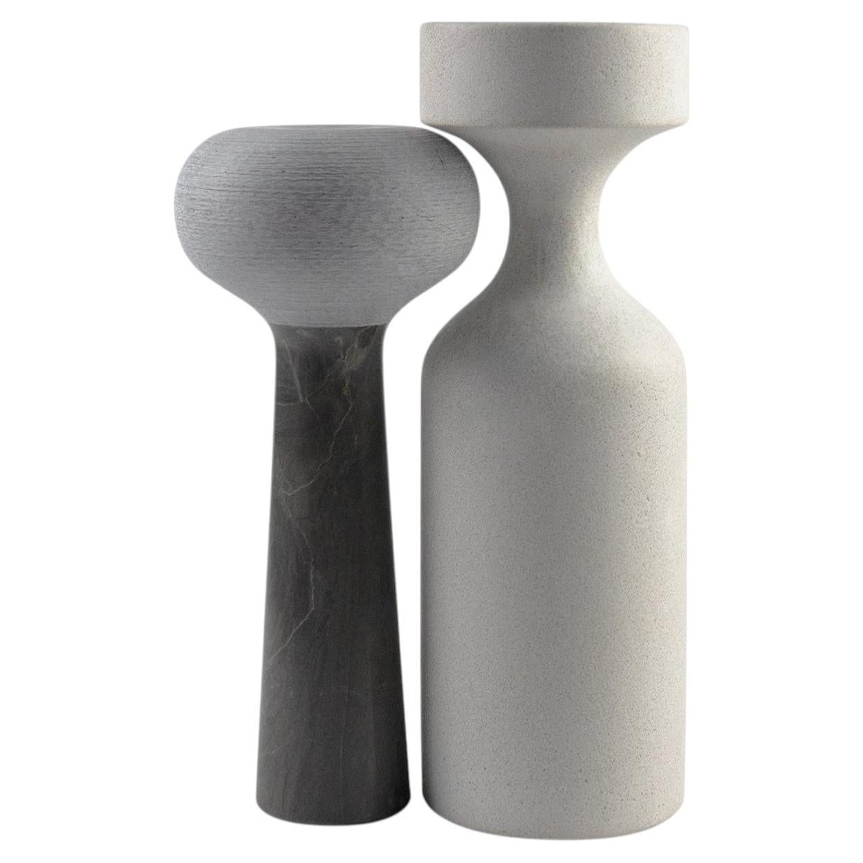Gumdesign Incontri Fondativi 1A+1B Set of 2 Marble and Cement Vases