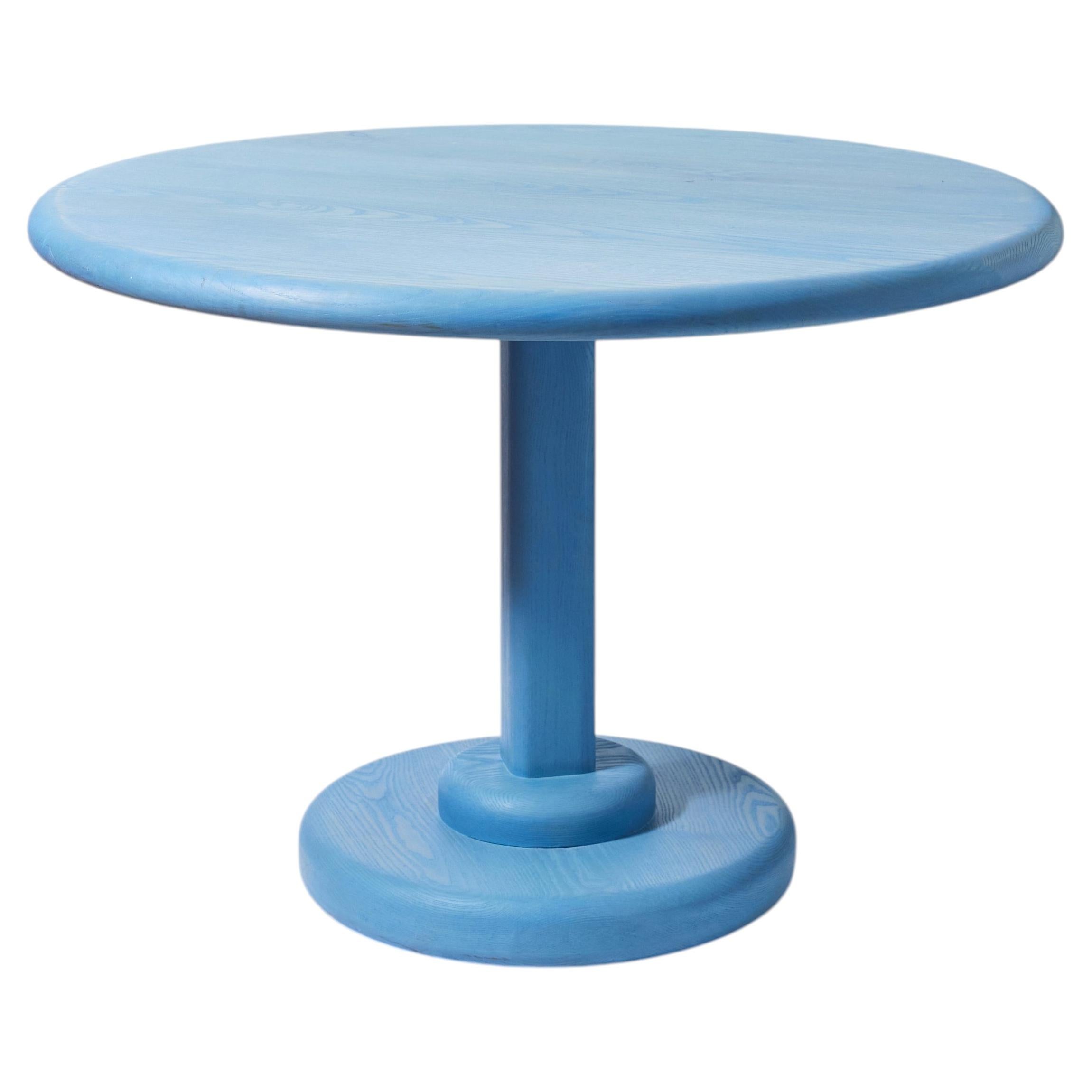 Gumdrop Pedestal Table, Handcrafted Solid Ash in Light Blue, Modern Design, USA For Sale