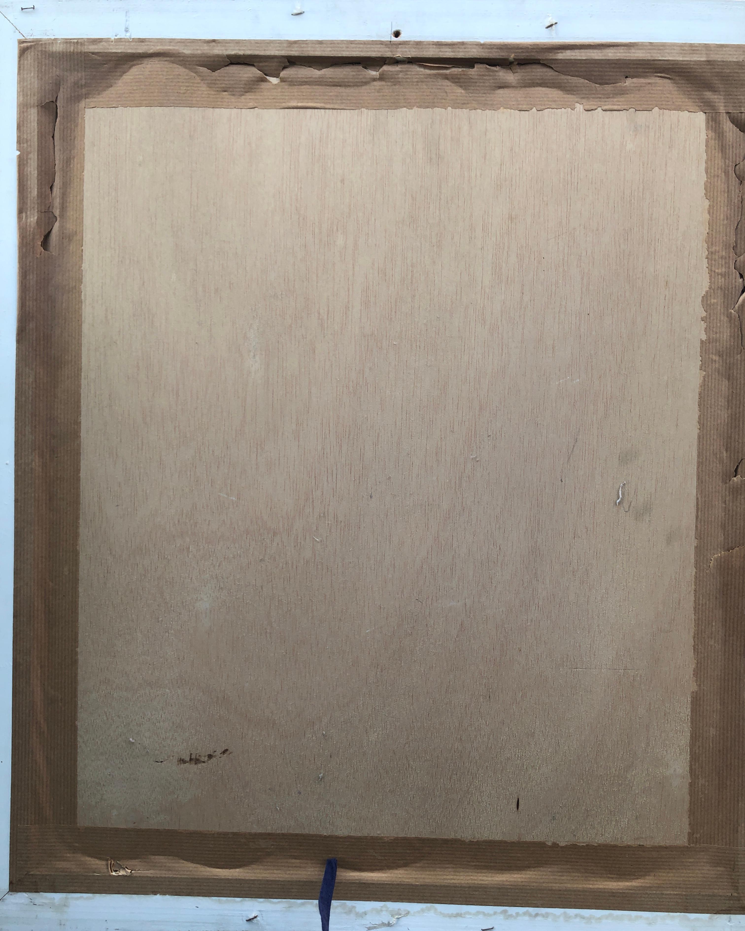 Donna di profilo con ventaglio pittura olio su tavola in vendita 3