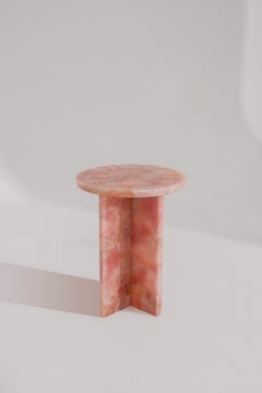 Round Top and Rectangular Base Gummy Pink Onyx Side Table by RAFFINATO