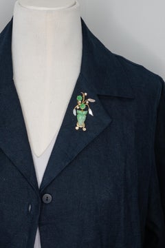 Gumps 14K Gold Jade Pearl Diamond Brooch Mid Century Carved Jade Floral Pin