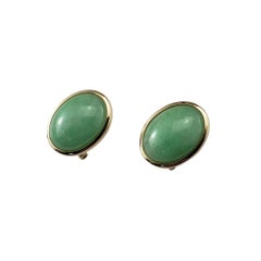 Gump's 14K Yellow Gold Bezel Set Jadeite Omega Back Earrings  #21208