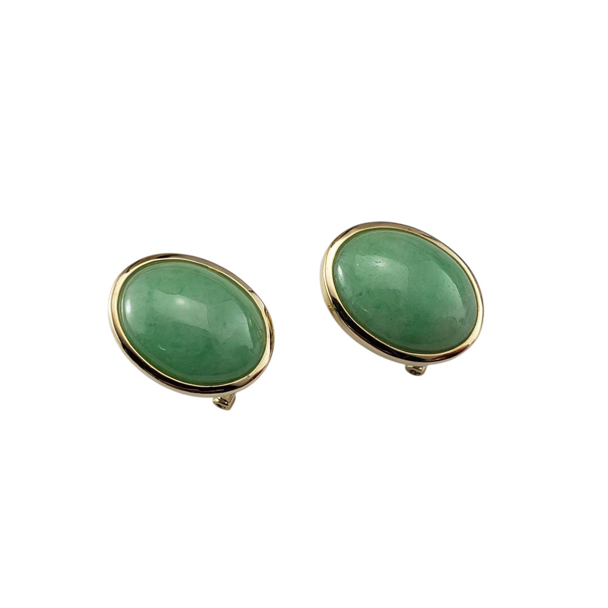 Contemporary Gump's 14K Yellow Gold Bezel Set Jadeite Omega Back Earrings  #21208