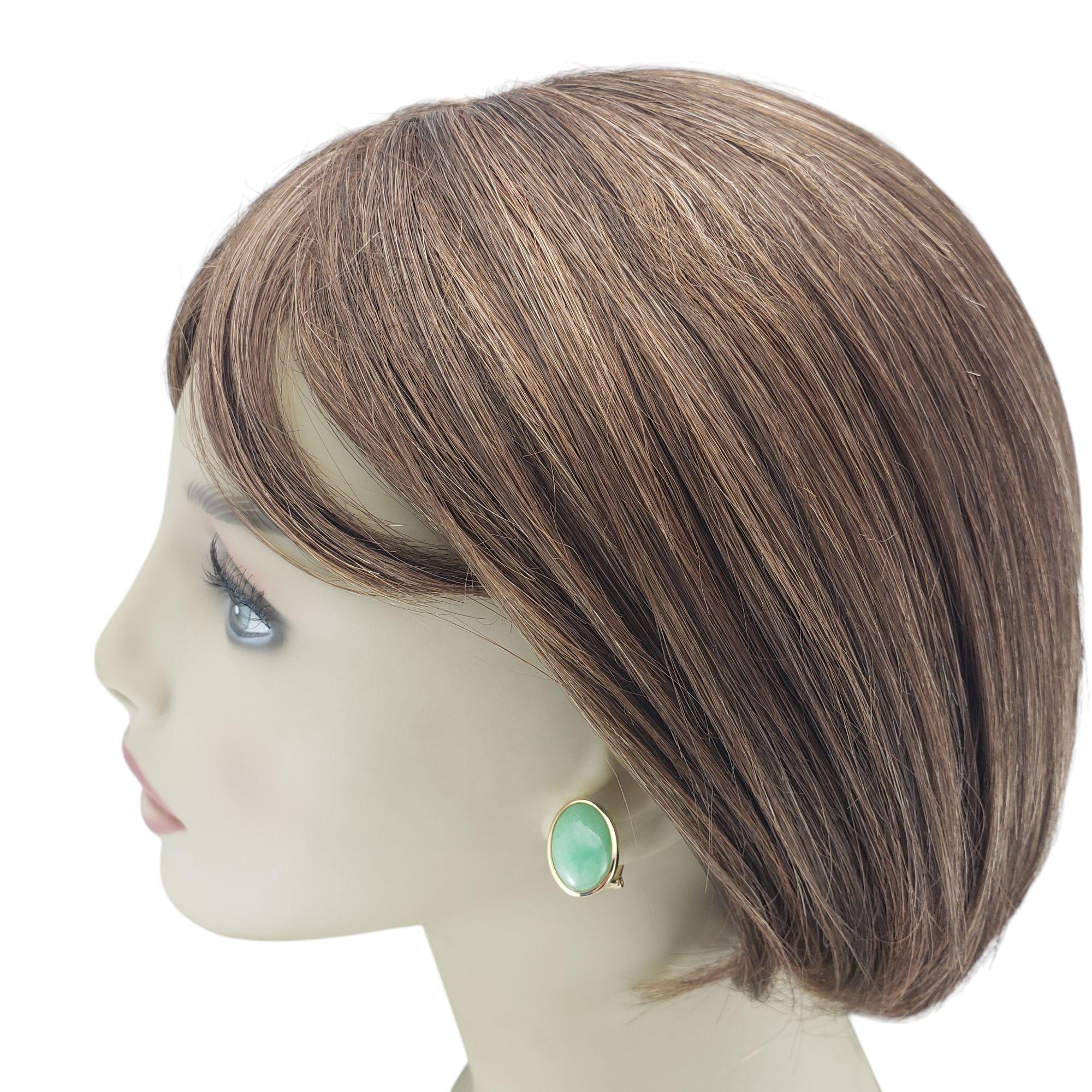 Women's Gump's 14K Yellow Gold Bezel Set Jadeite Omega Back Earrings  #21208