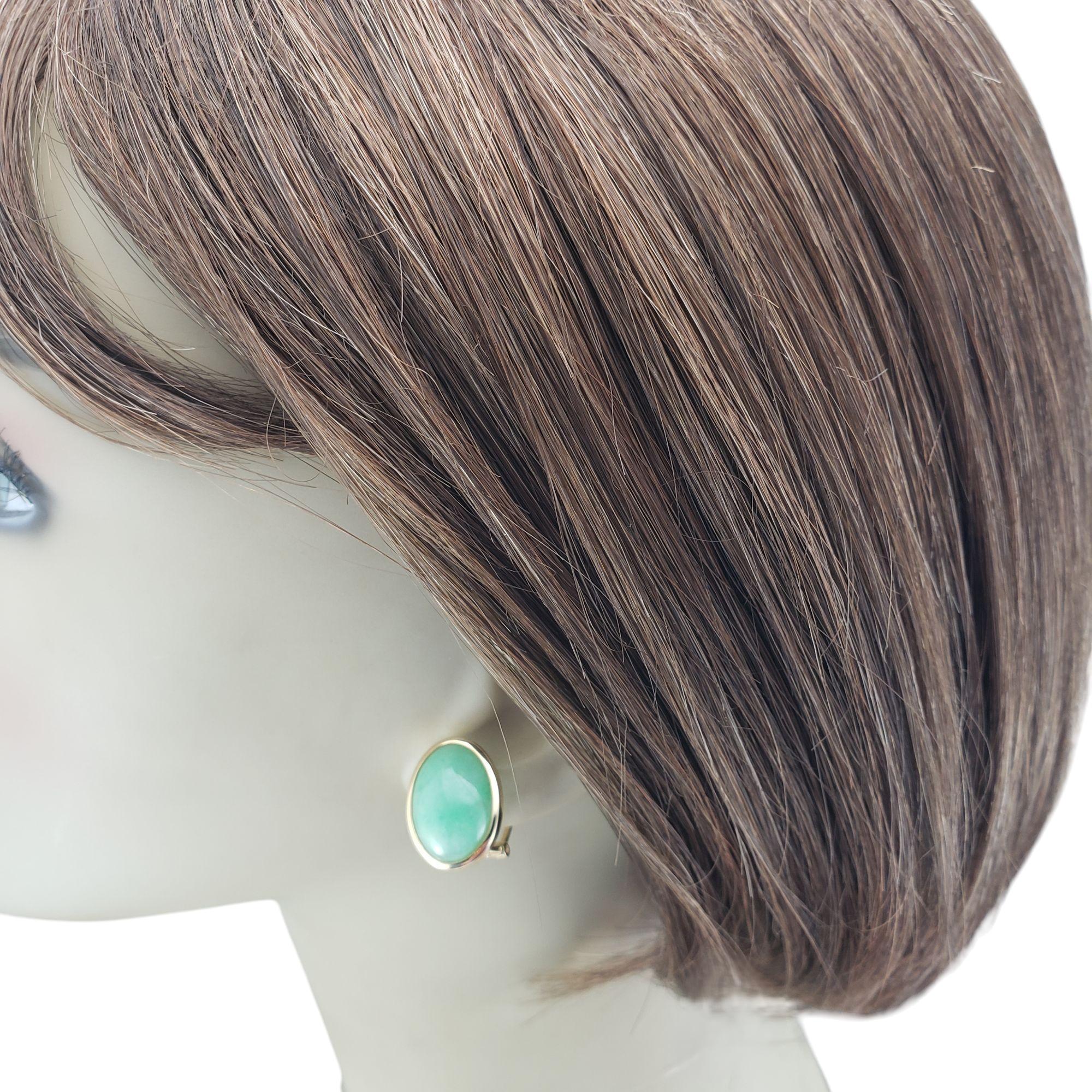 Gump's 14K Yellow Gold Bezel Set Jadeite Omega Back Earrings  #21208 1