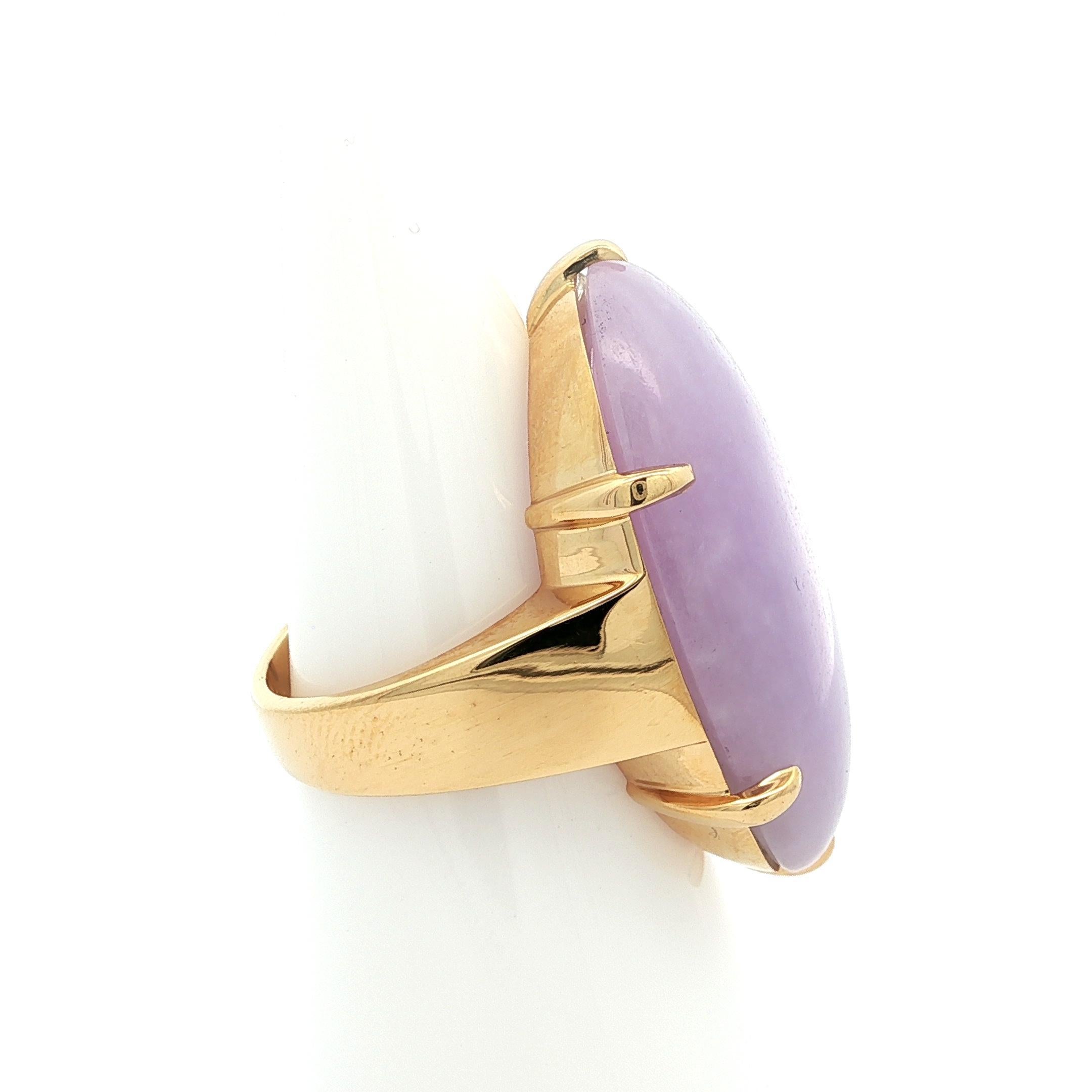 Anello solitario di giada lavanda viola GIA 34ct in oro 18k di grandi dimensioni in vendita 5