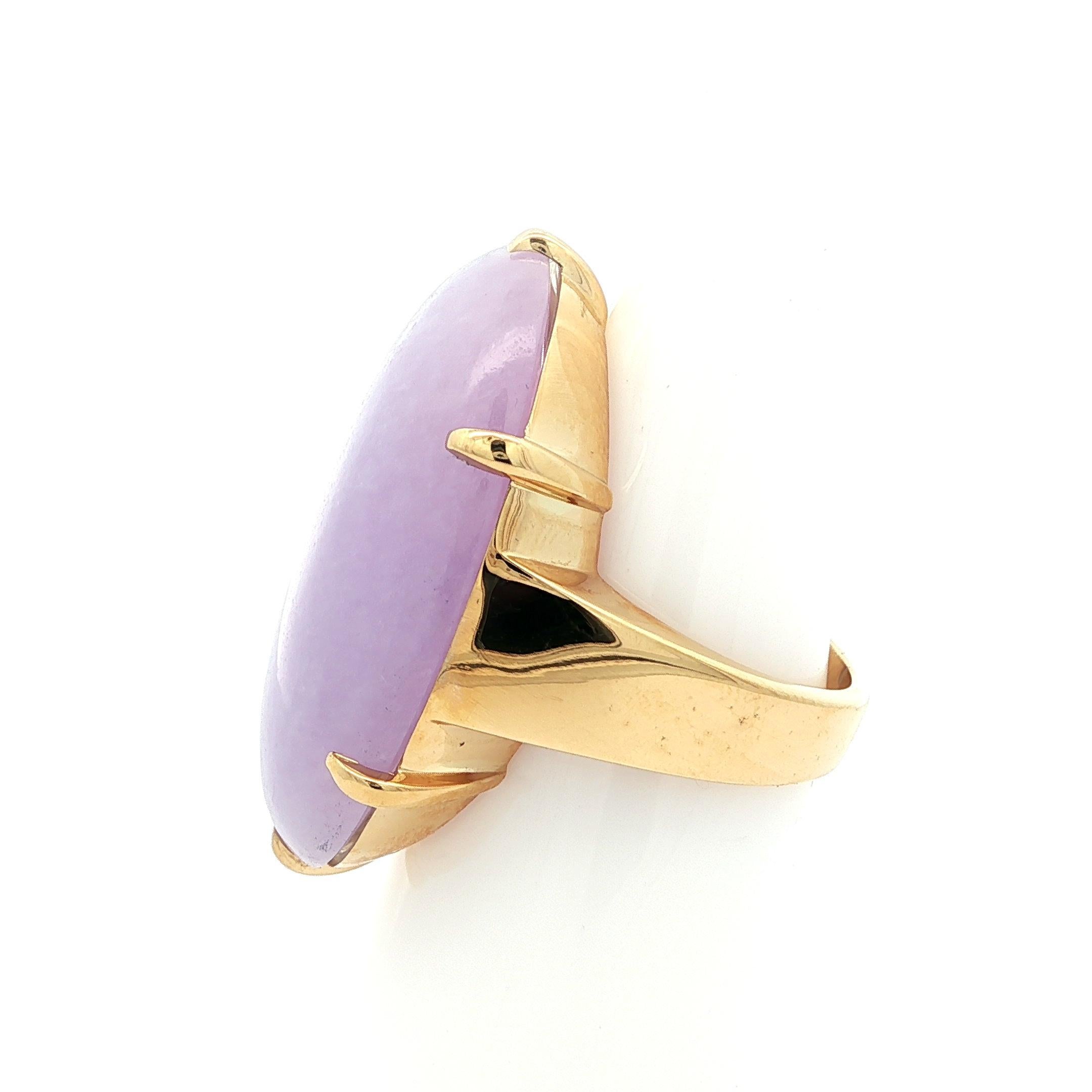 Anello solitario di giada lavanda viola GIA 34ct in oro 18k di grandi dimensioni in vendita 7