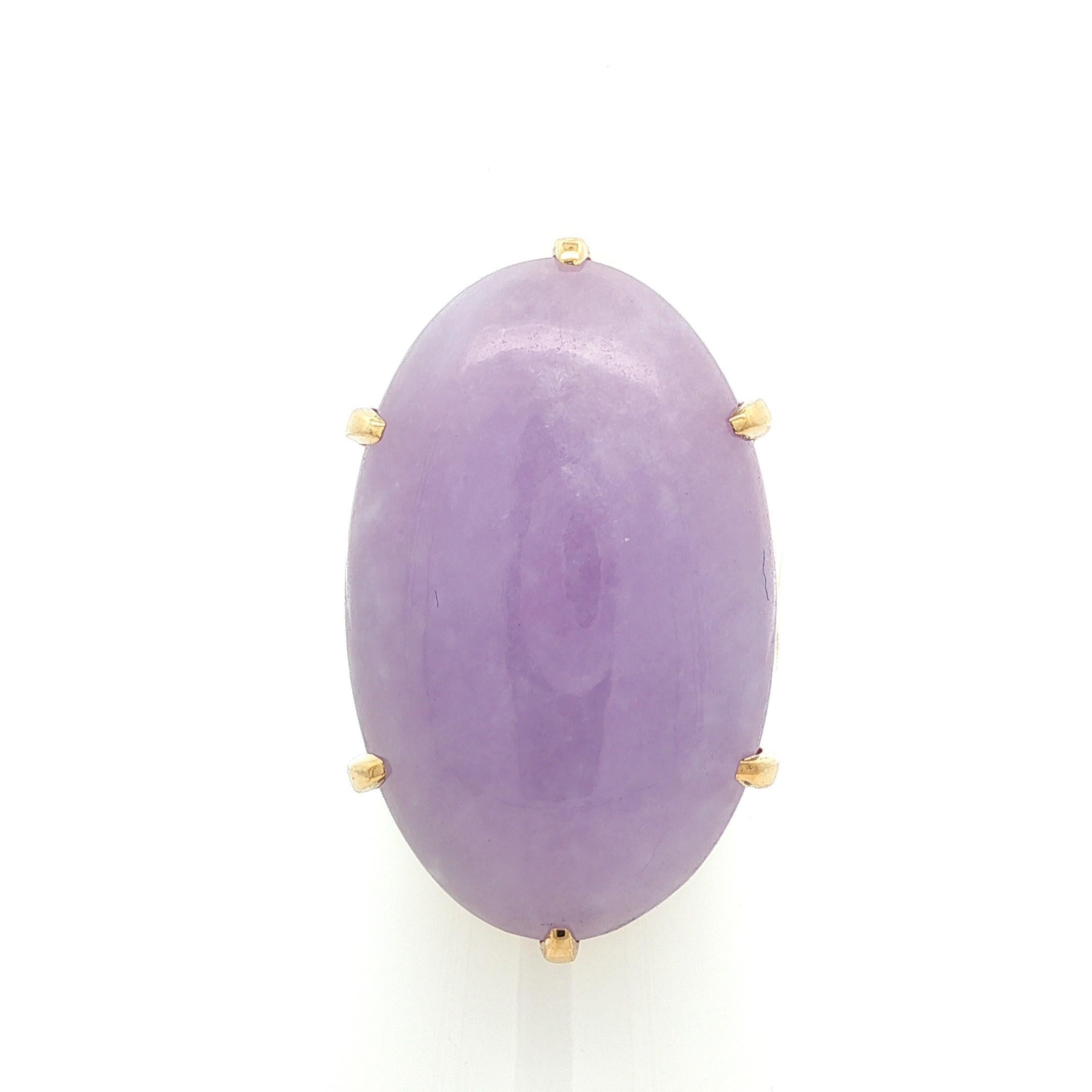 Anello solitario di giada lavanda viola GIA 34ct in oro 18k di grandi dimensioni in vendita 3