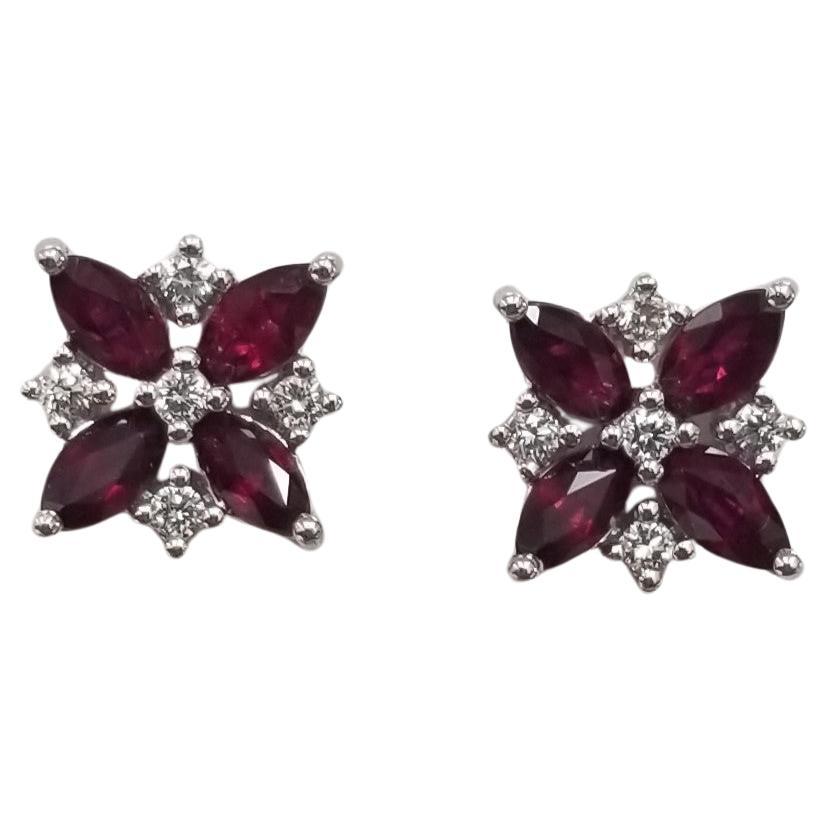 Gump's 18k White Gold White Ruby and Diamond Earrings