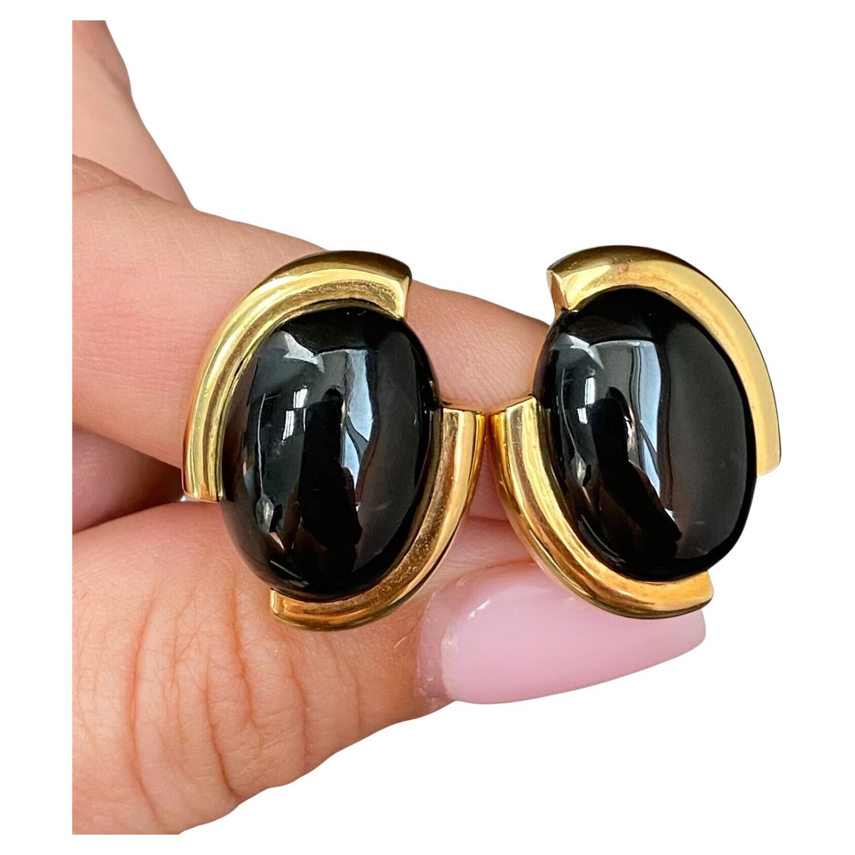 Gump's 18k Yellow Gold Black Onyx Earrings For Sale