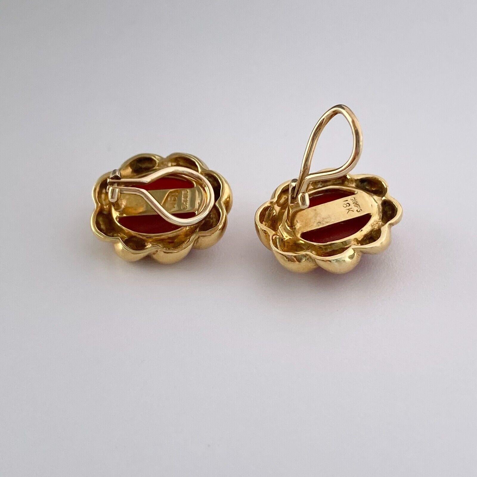 Gump's 18k Yellow Gold Carnelian Earrings In Excellent Condition In Los Angeles, CA