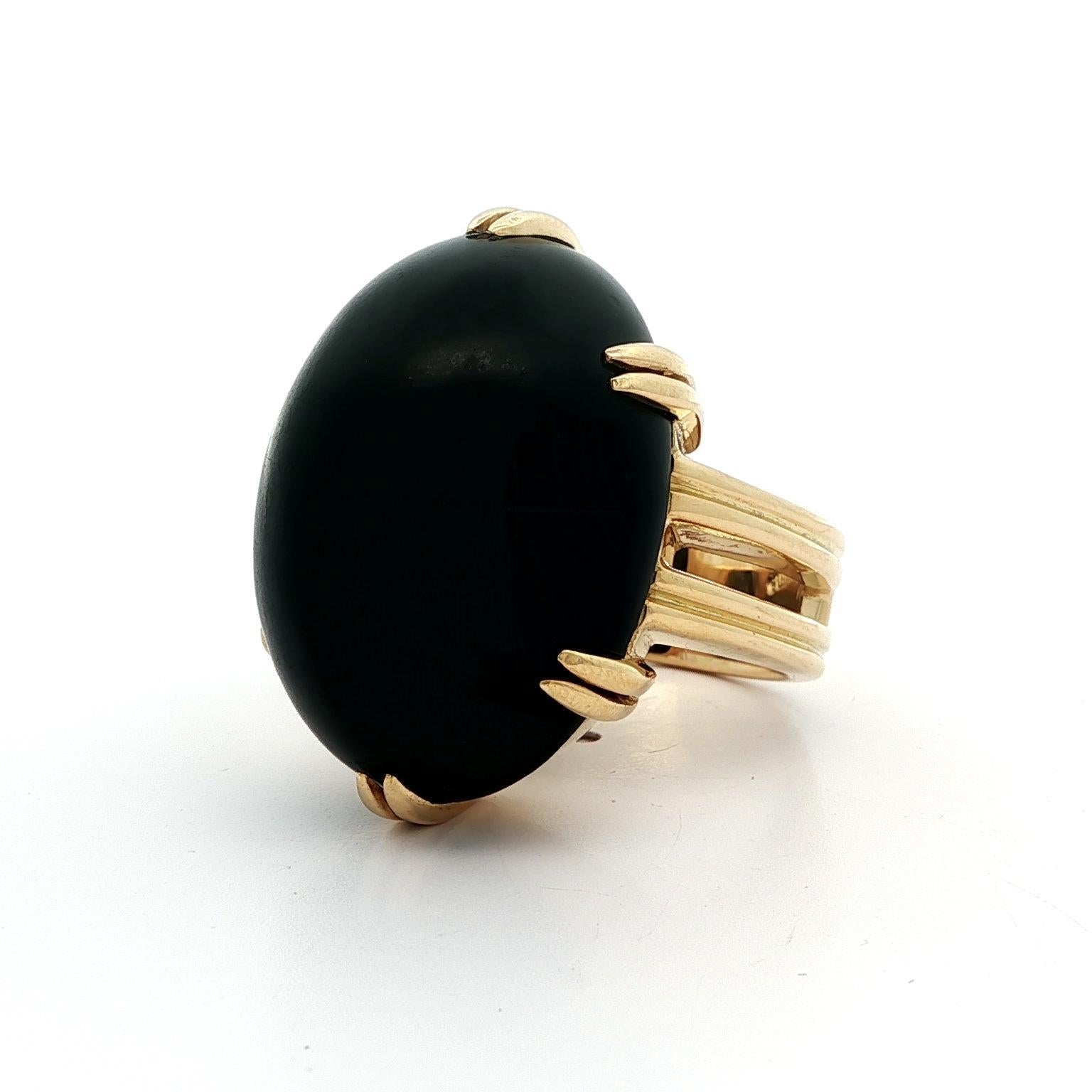 For Sale:  Gump's 18k Yellow Gold GIA Large Dark Nephrite Jade Solitaire Heavy Ring 13