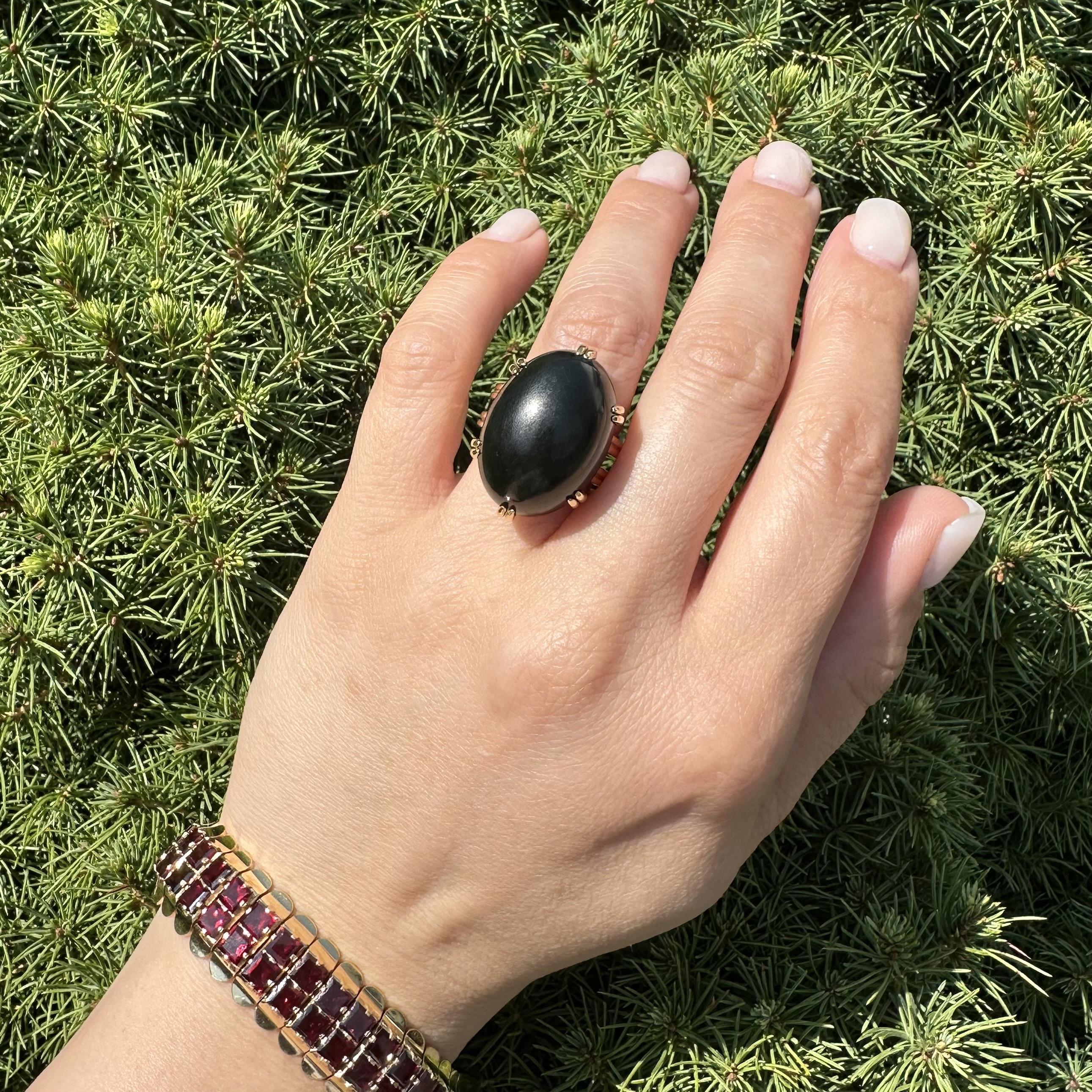 For Sale:  Gump's 18k Yellow Gold GIA Large Dark Nephrite Jade Solitaire Heavy Ring 3