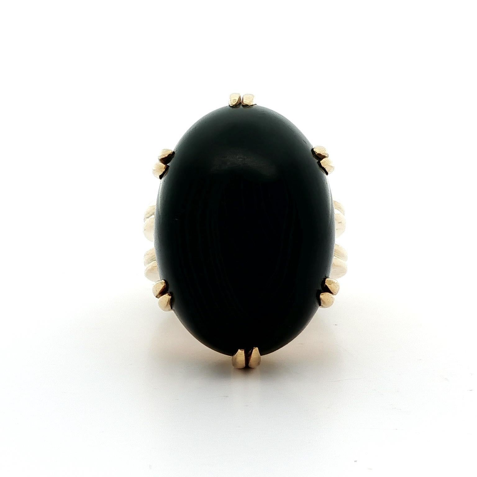For Sale:  Gump's 18k Yellow Gold GIA Large Dark Nephrite Jade Solitaire Heavy Ring 6