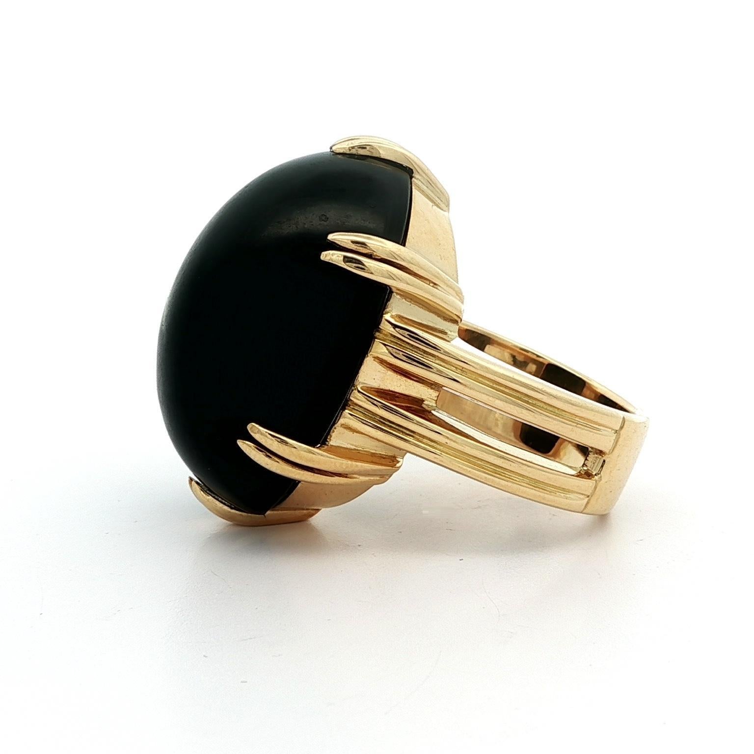 For Sale:  Gump's 18k Yellow Gold GIA Large Dark Nephrite Jade Solitaire Heavy Ring 7