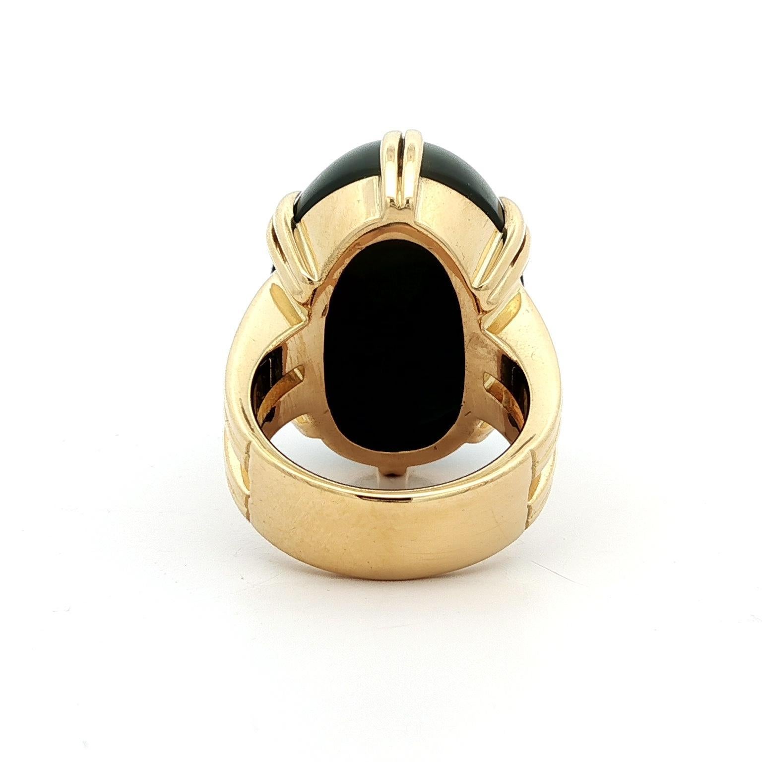 For Sale:  Gump's 18k Yellow Gold GIA Large Dark Nephrite Jade Solitaire Heavy Ring 8