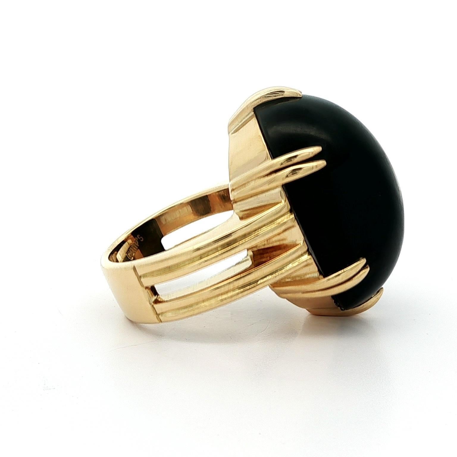 For Sale:  Gump's 18k Yellow Gold GIA Large Dark Nephrite Jade Solitaire Heavy Ring 9
