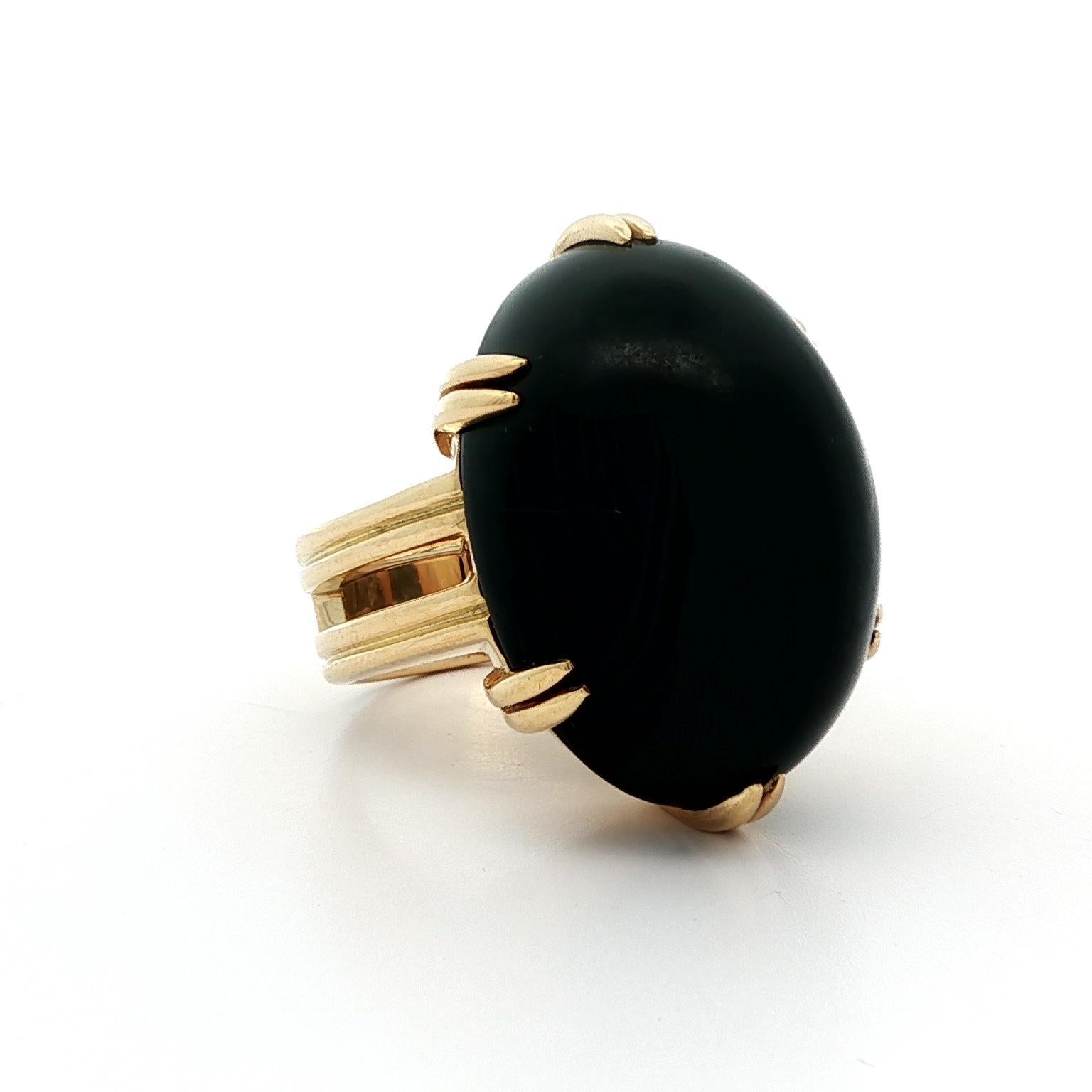 For Sale:  Gump's 18k Yellow Gold GIA Large Dark Nephrite Jade Solitaire Heavy Ring