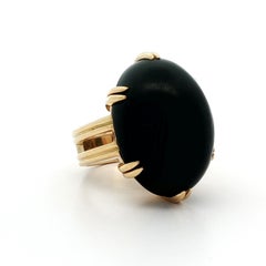 Gump's 18k Yellow Gold GIA Large Dark Nephrite Jade Solitaire Heavy Ring