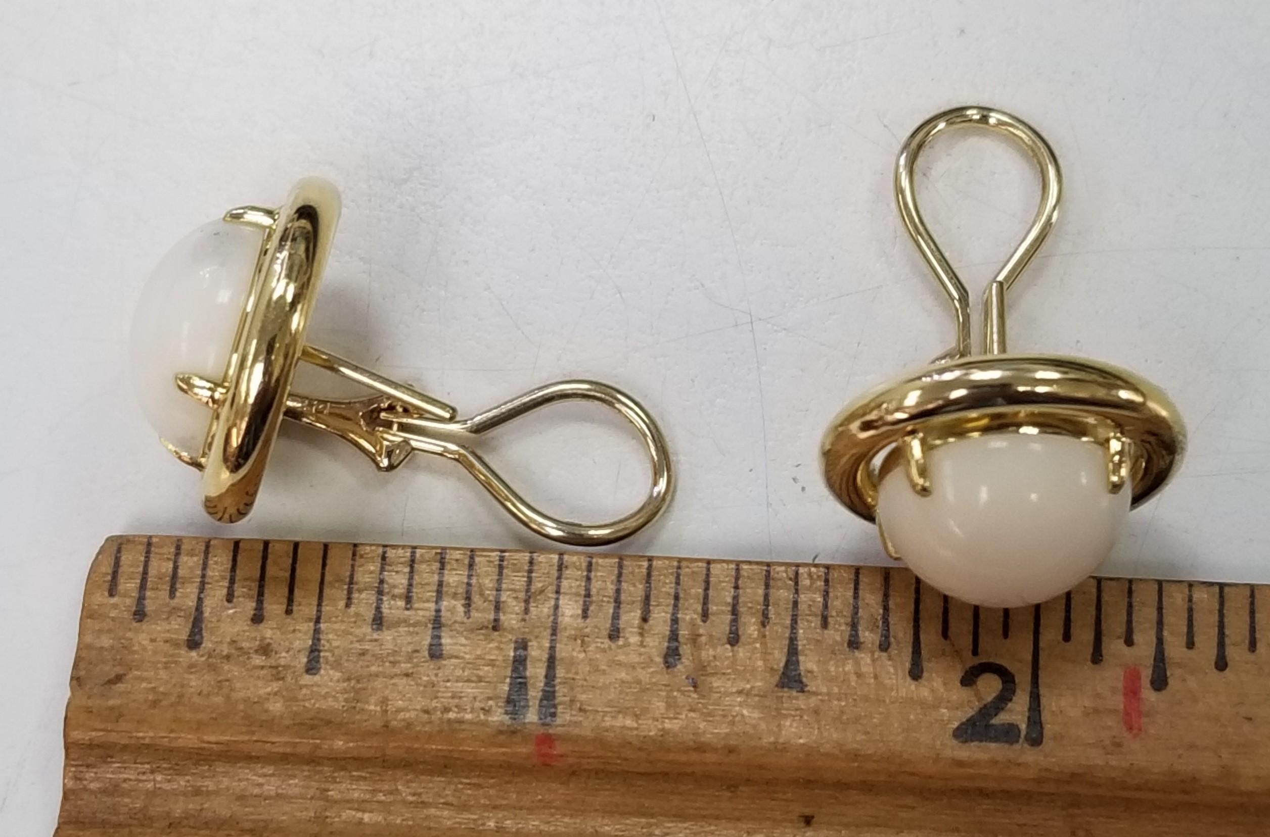 Contemporary Gump's 18k Yellow Gold White Coral Earrings For Sale