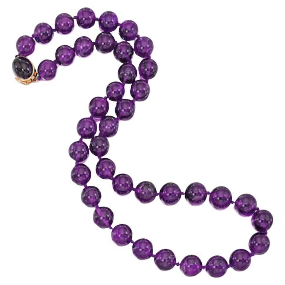 Gumps Amethyst Bead Necklace in 14k Gold For Sale